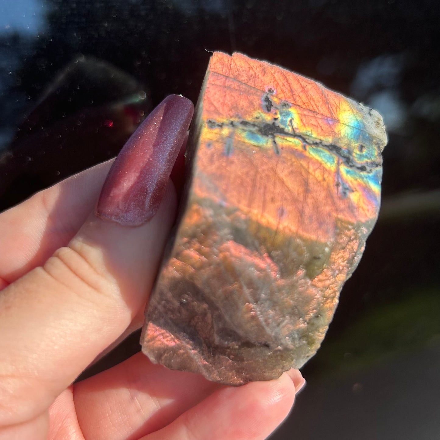 Rare Pink Orange High Flash Labradorite Chunk