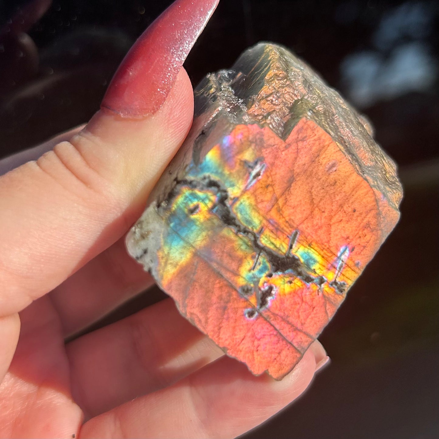 Rare Pink Orange High Flash Labradorite Chunk