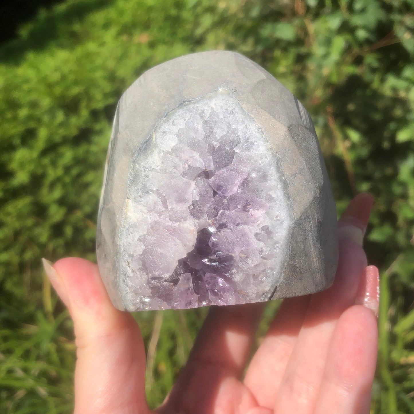 Natural Gray Druzy Amethyst with Calcite