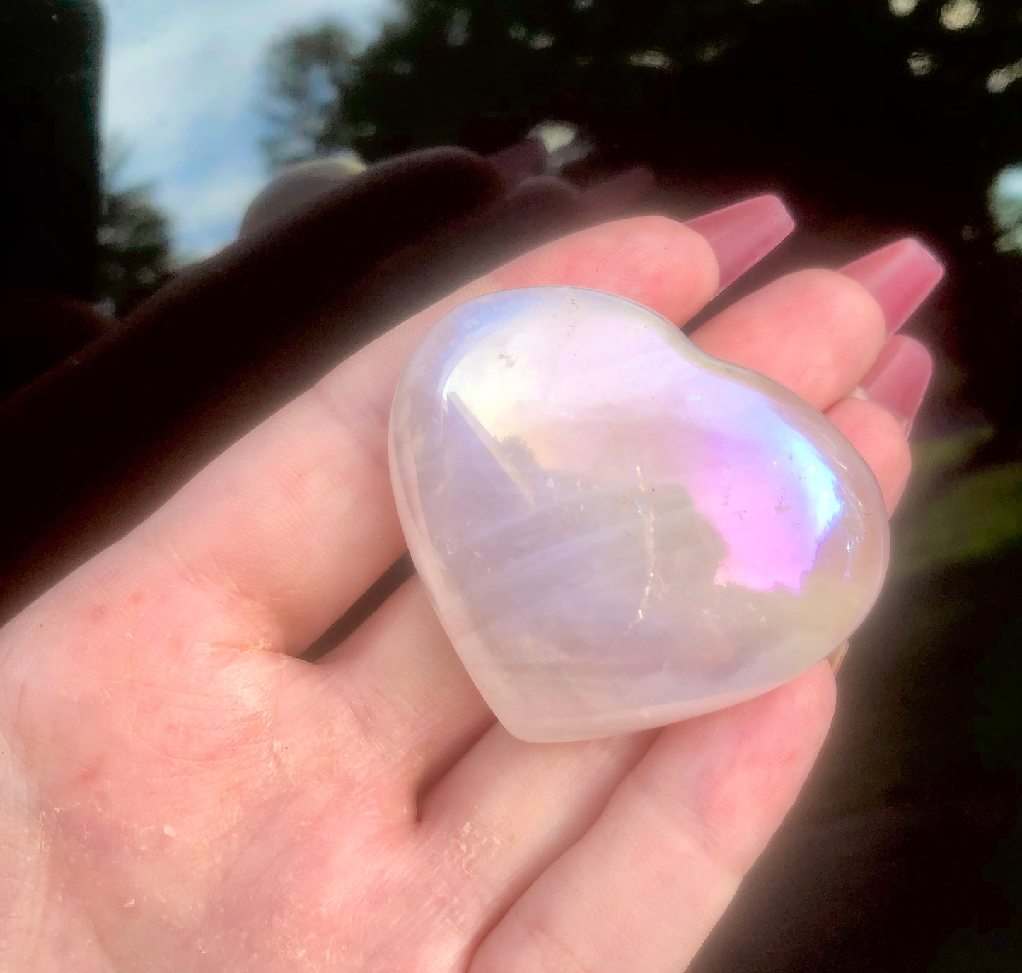 Rainbow Aura Rose Quartz Heart