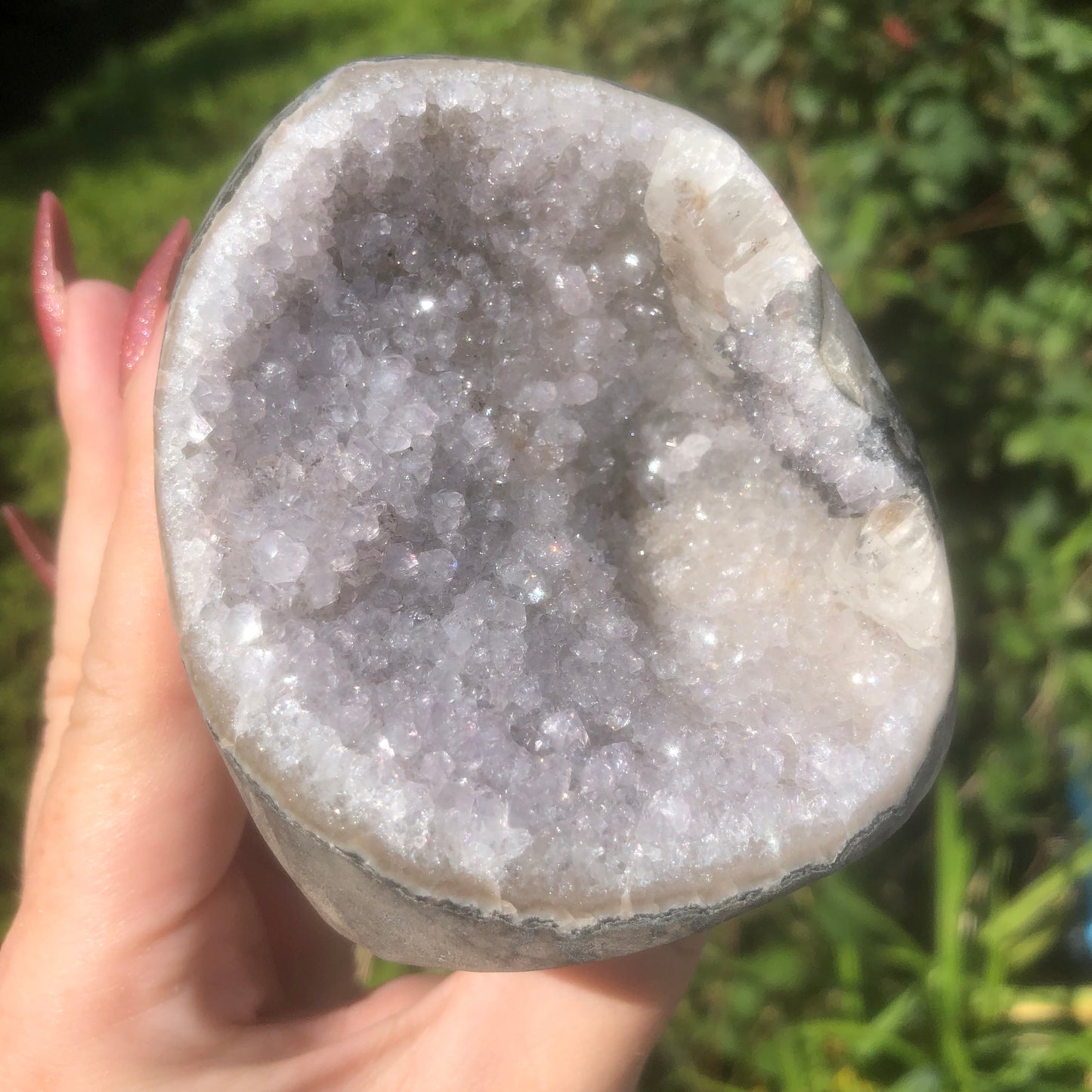 Natural Gray Druzy Amethyst with Calcite