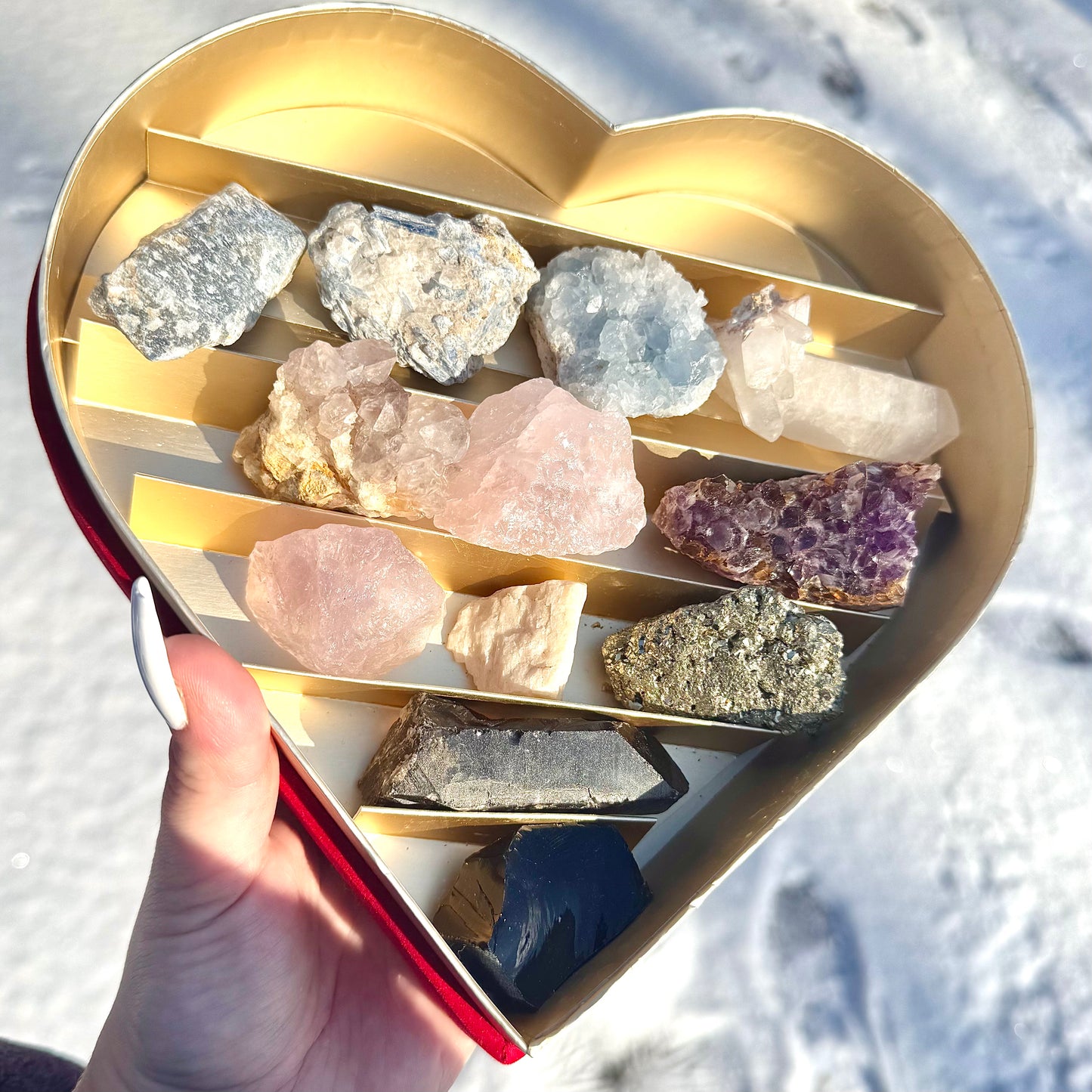 Large Velvet Heart Valentine Crystal Box Gift Set