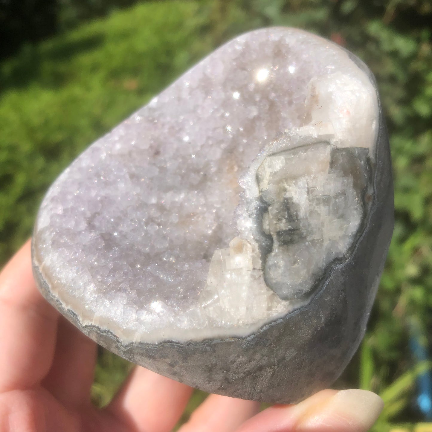 Natural Gray Druzy Amethyst with Calcite