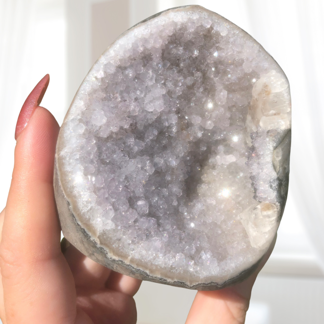 Natural Gray Druzy Amethyst with Calcite