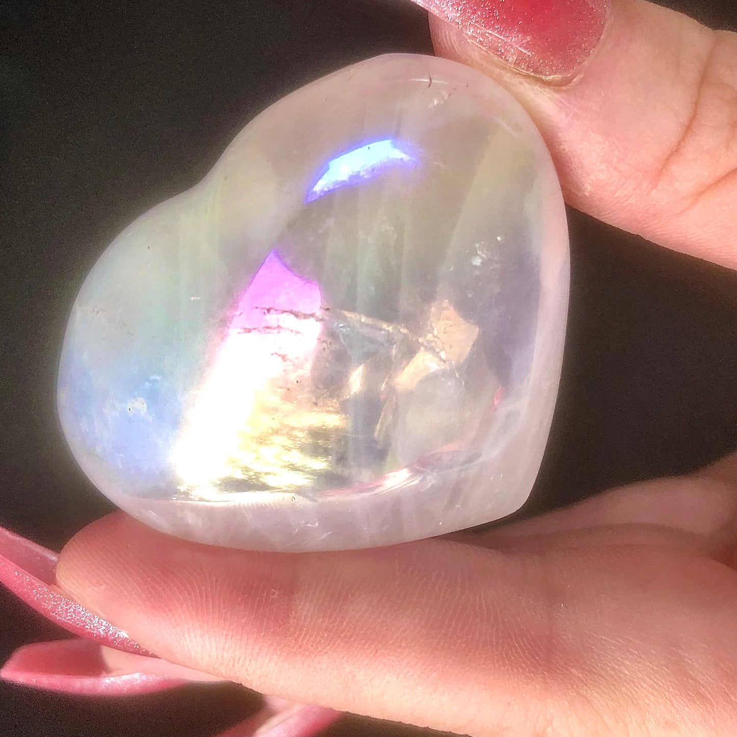 Rainbow Aura Rose Quartz Heart