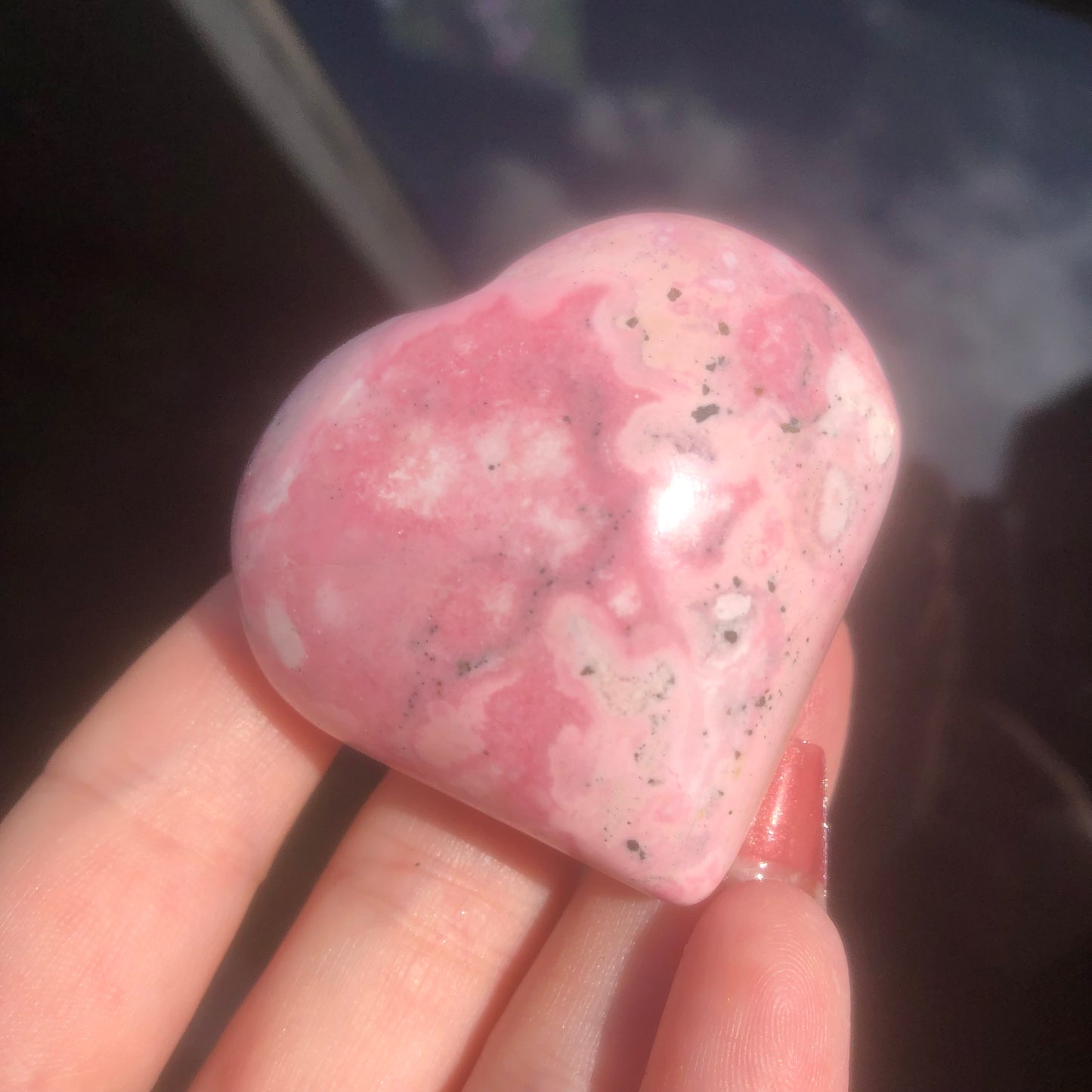 High Grade Pink Rhodonite Heart from Peru