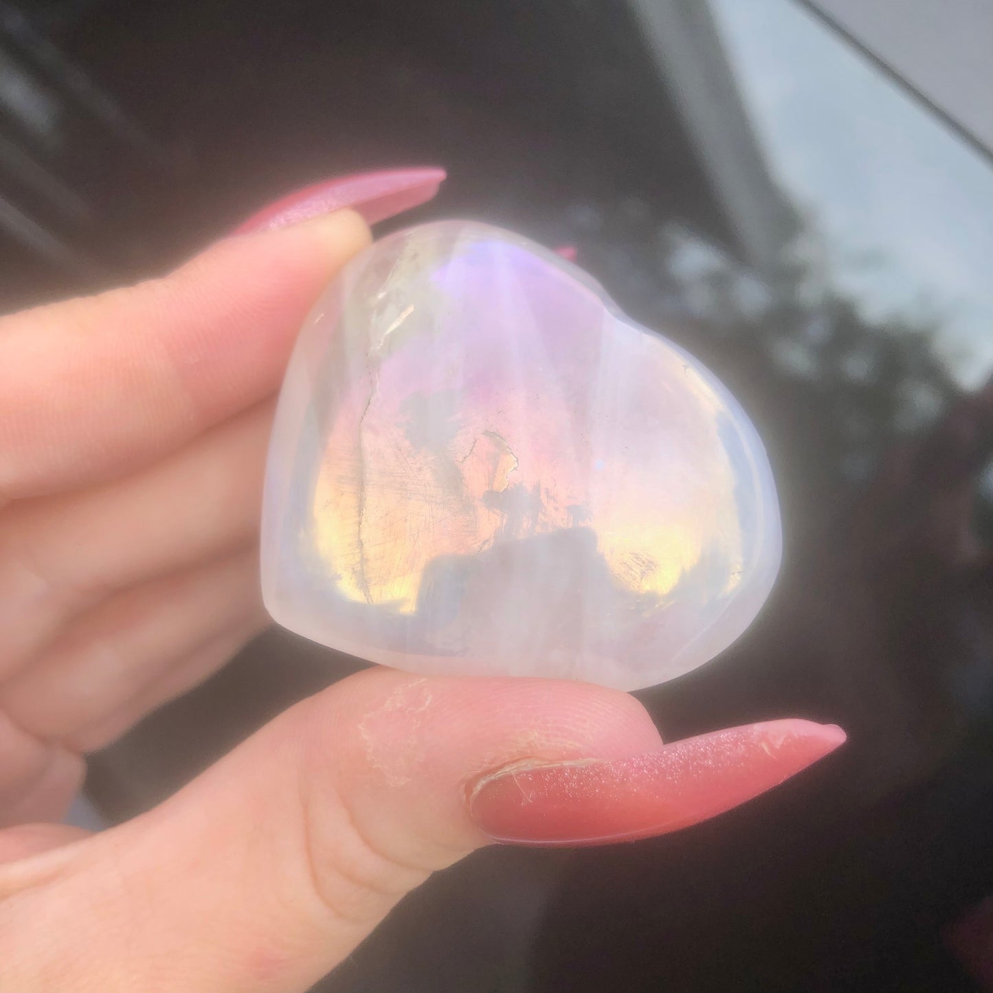 Rainbow Aura Rose Quartz Heart