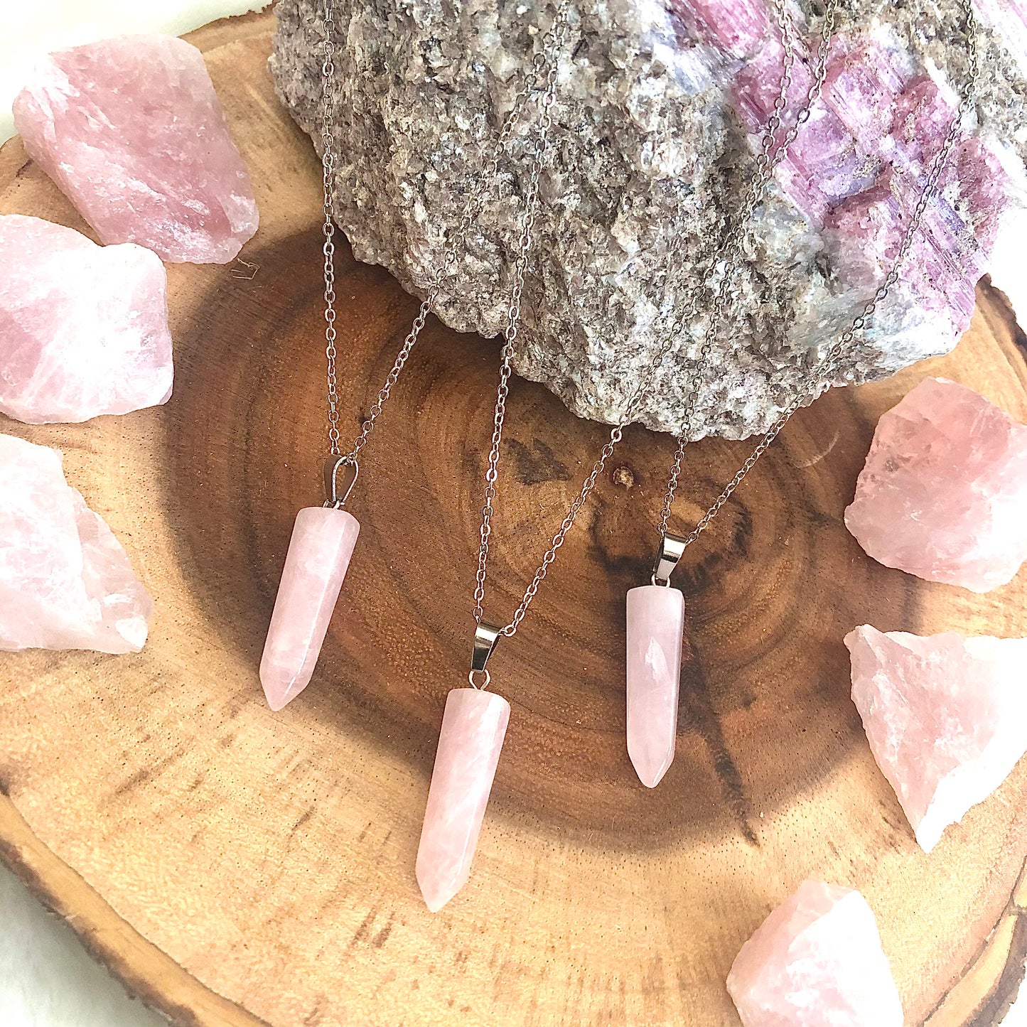 Genuine Rose Quartz Point Necklace