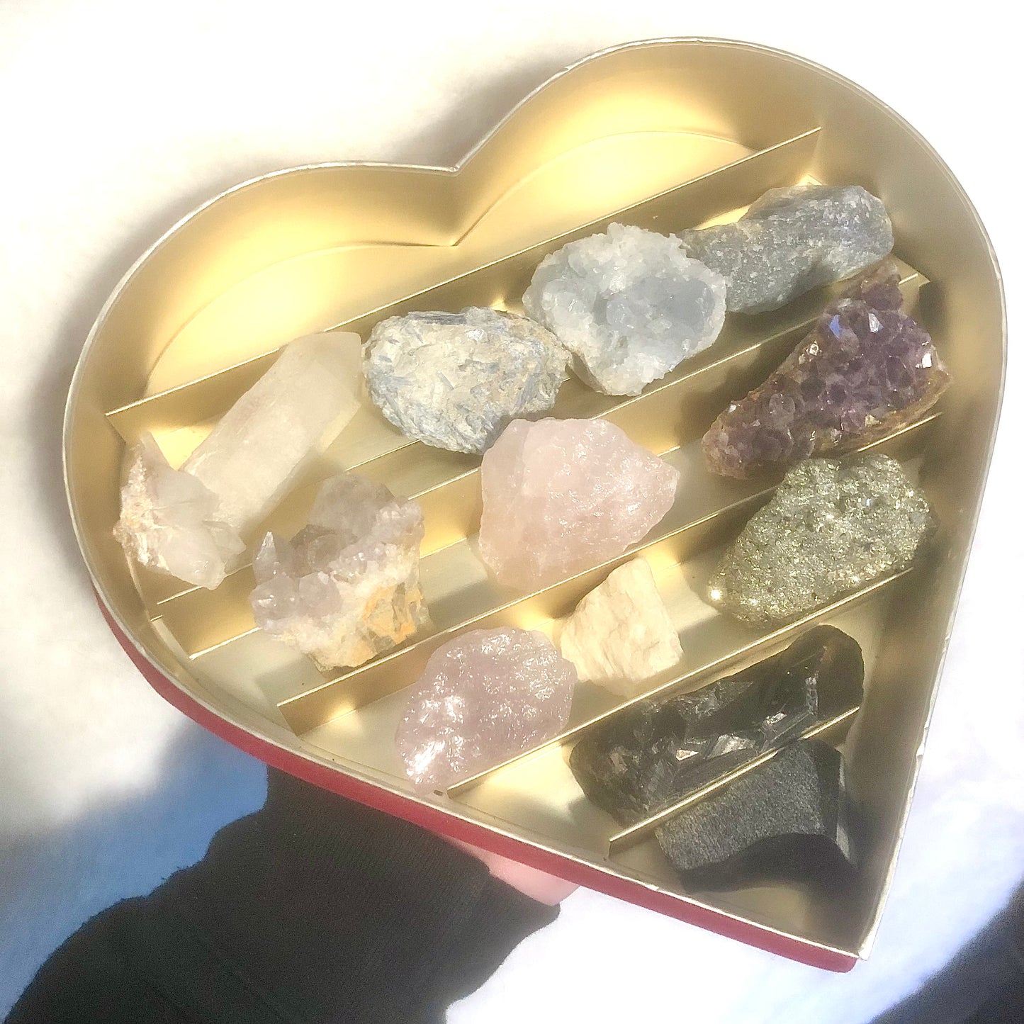 Large Velvet Heart Valentine Crystal Box Gift Set