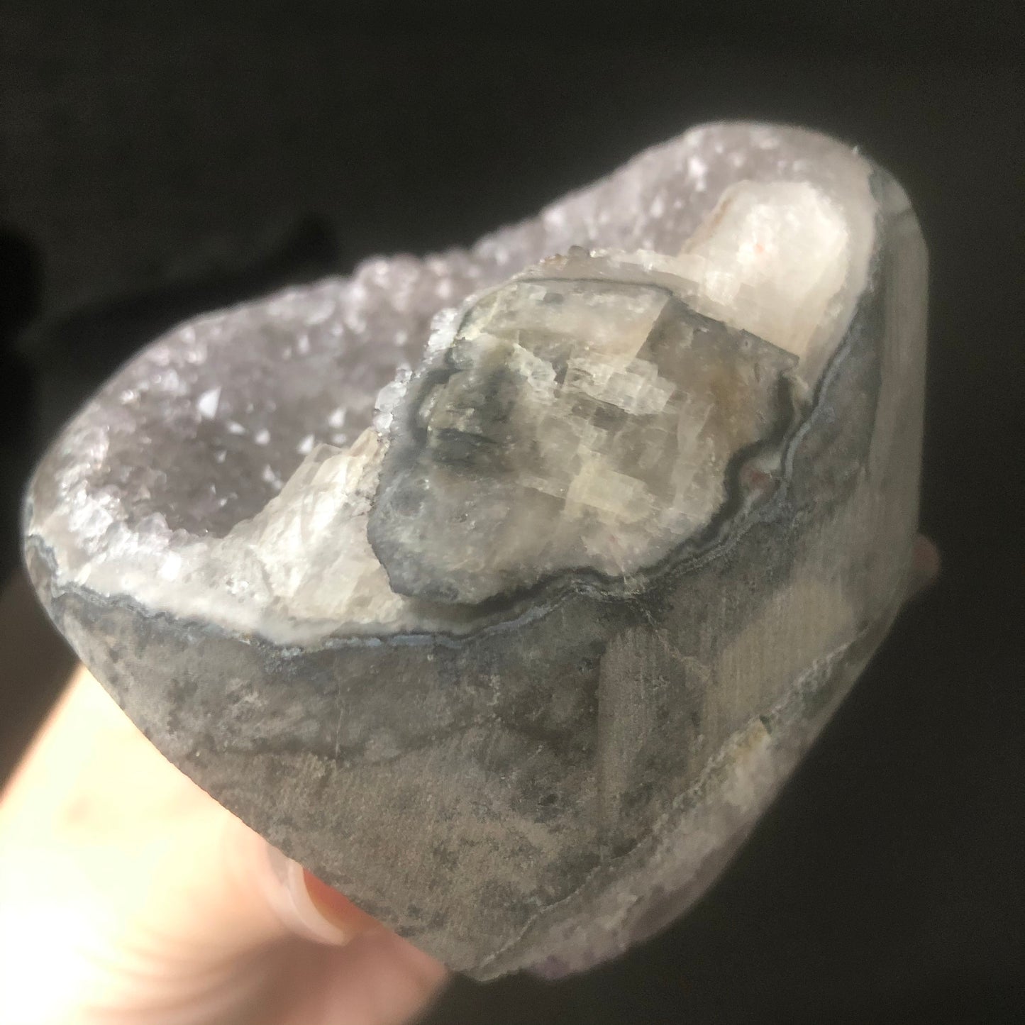 Natural Gray Druzy Amethyst with Calcite