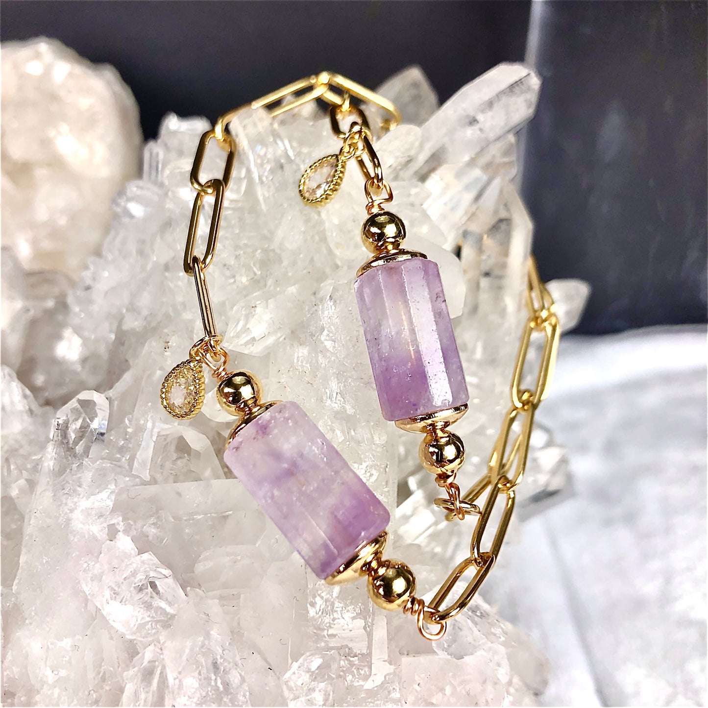 Gold Charm Amethyst Bracelet