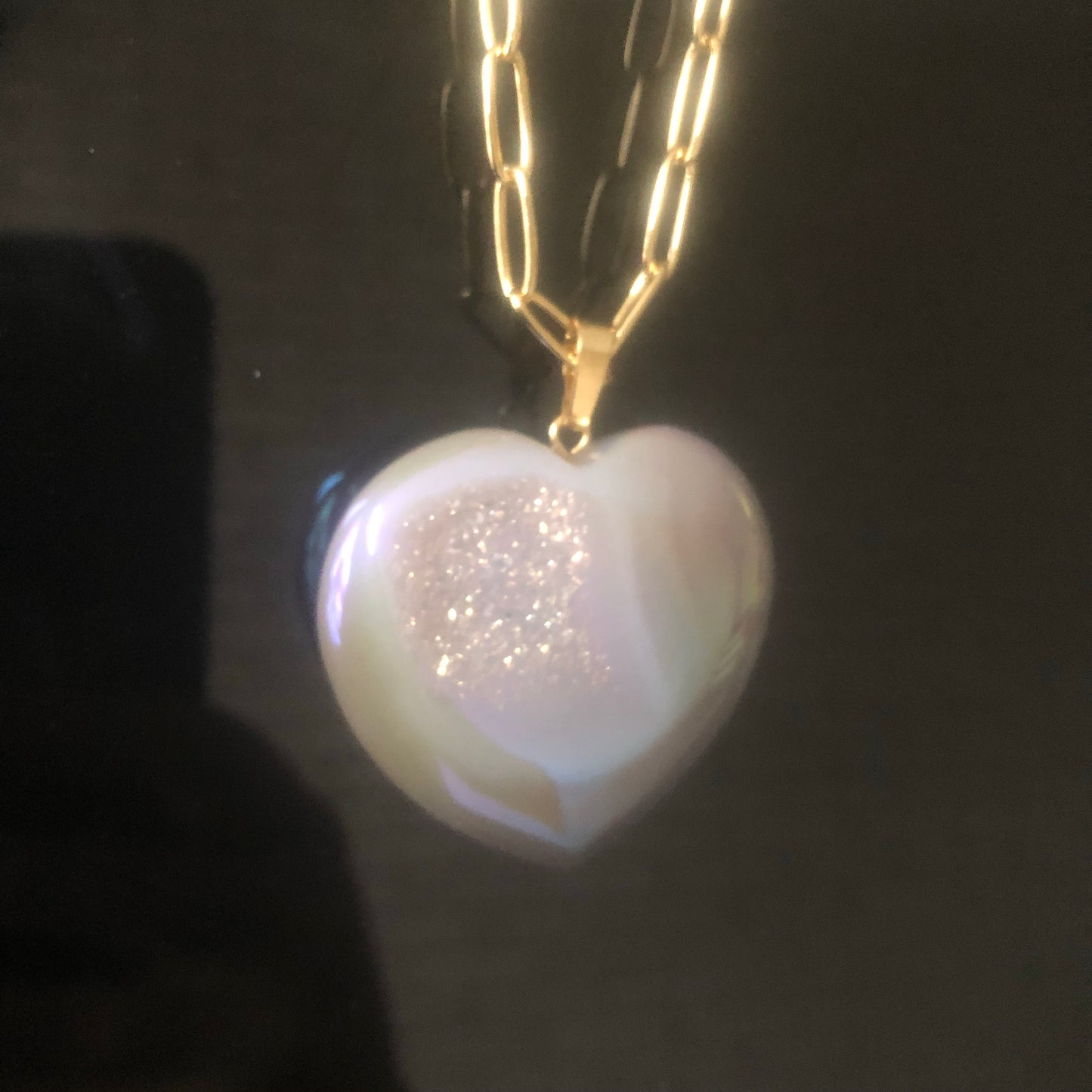 Angel Aura Agate Druzy Heart Necklace