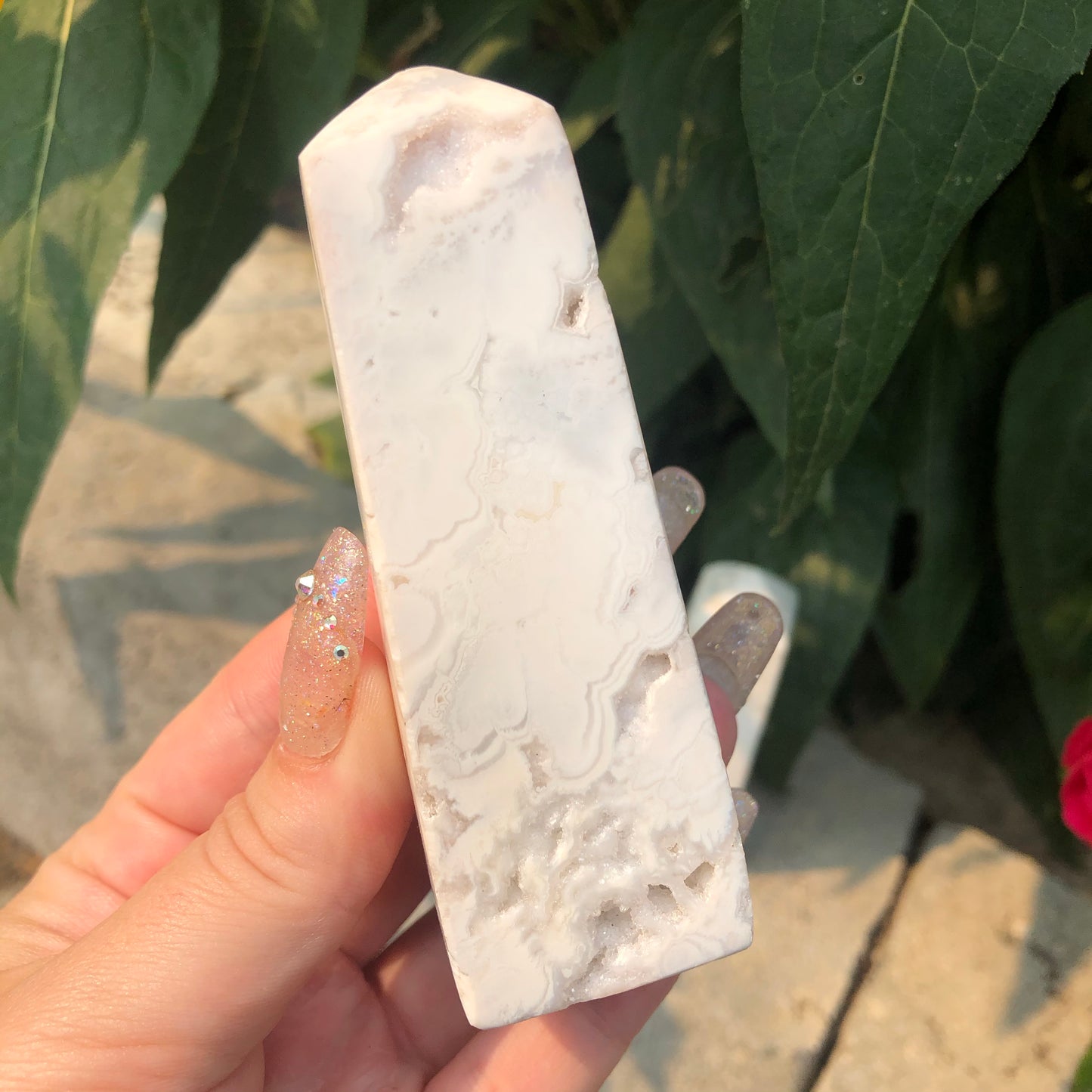 ONE High Grade Snow Agate Tower with Druzy