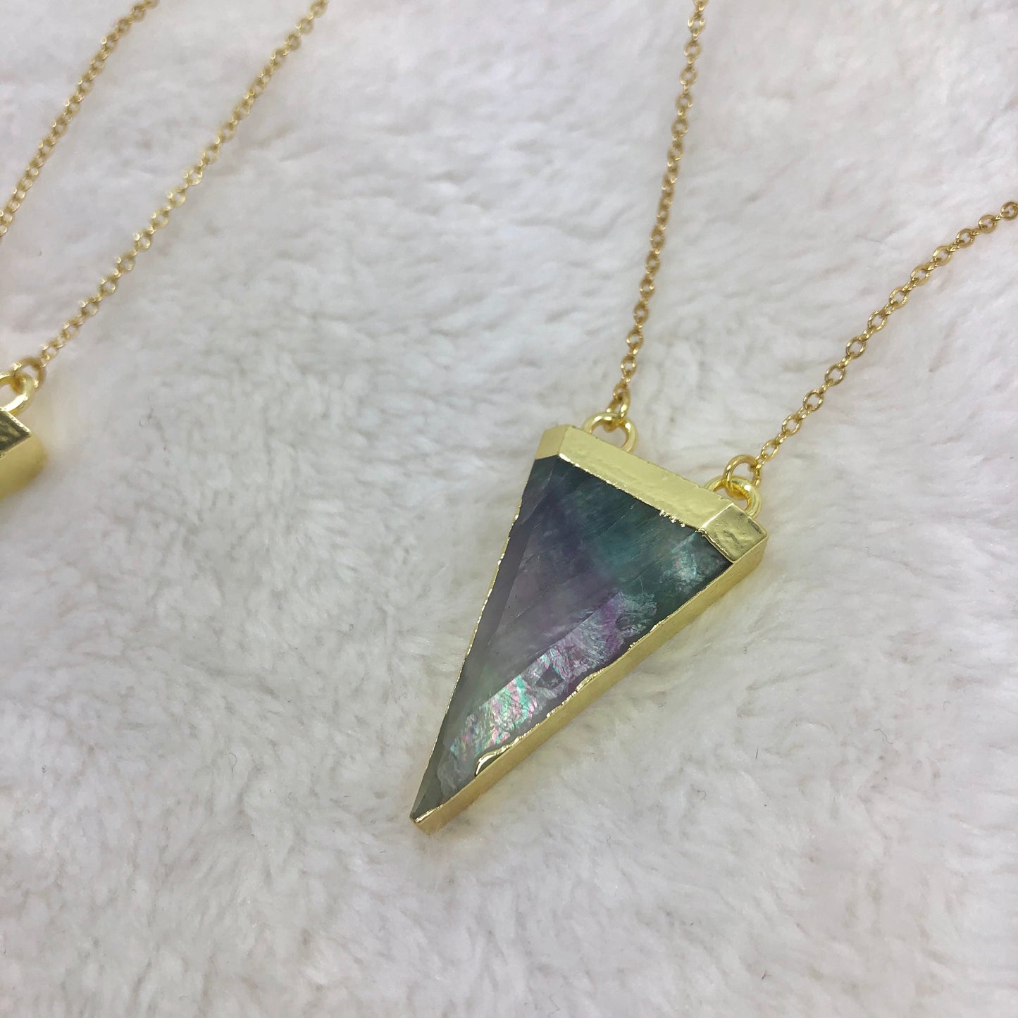 Natural Rainbow Fluorite Triangle Necklace