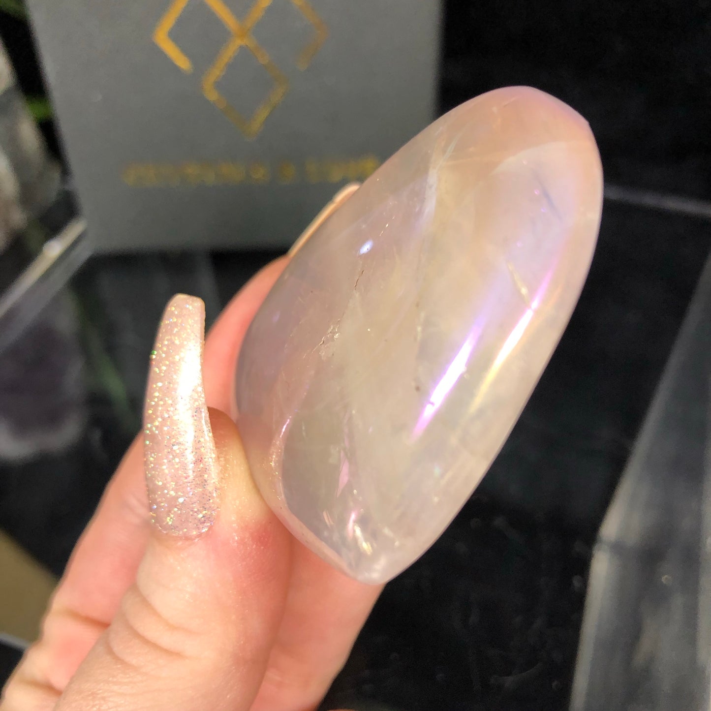Rainbow Aura Rose Quartz Heart