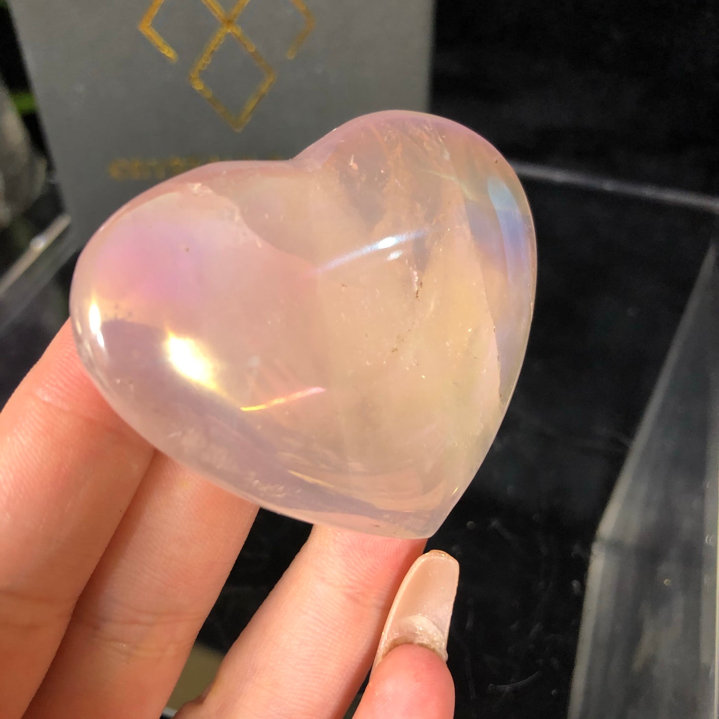 Rainbow Aura Rose Quartz Heart