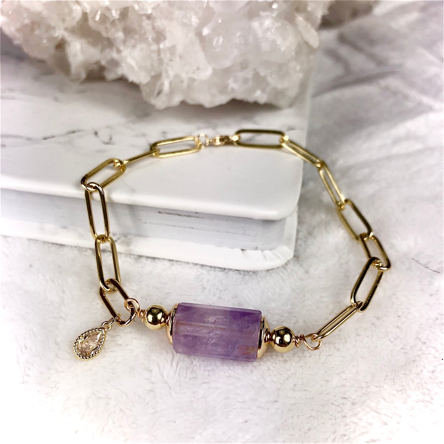 Gold Charm Amethyst Bracelet