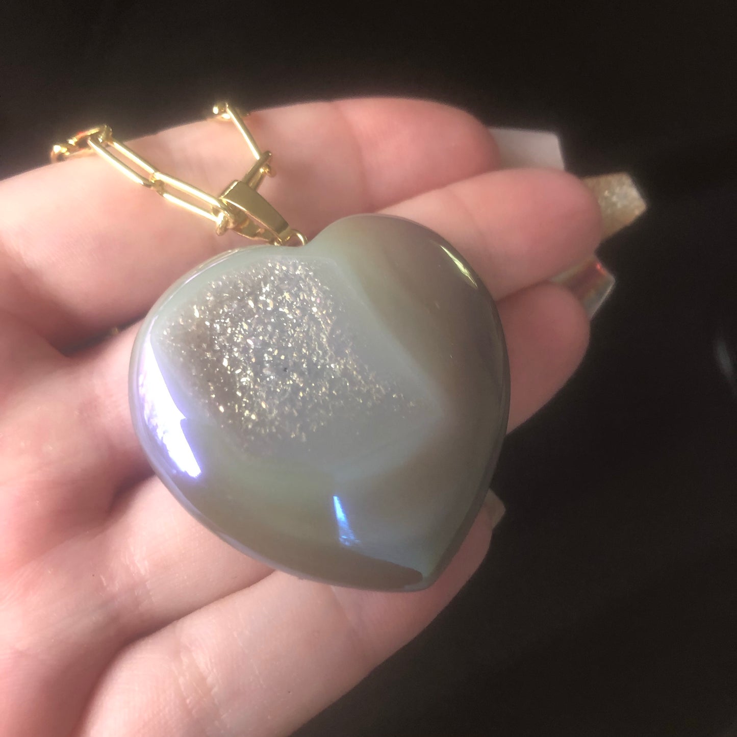 Angel Aura Agate Druzy Heart Necklace