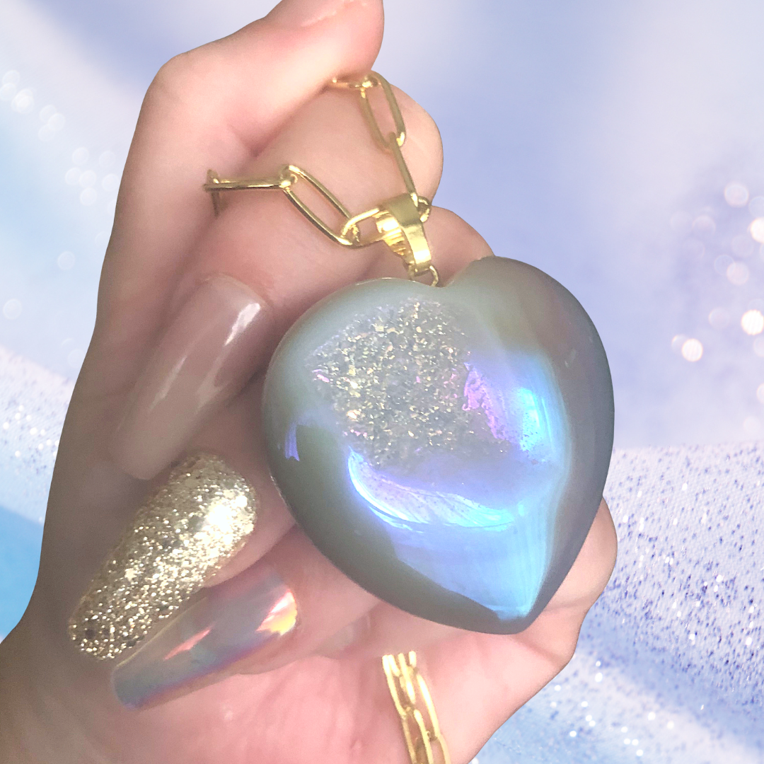 Angel Aura Agate Druzy Heart Necklace