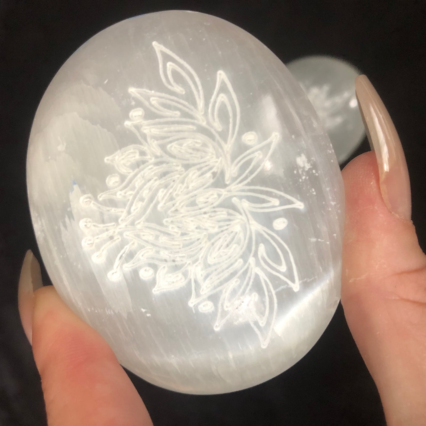 Lotus Flower Carved Selenite Palmstone