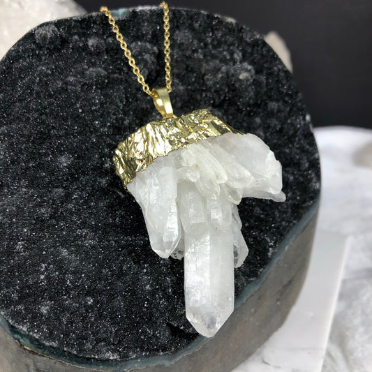 Clear Quartz Cluster on 24K Gold-Plated chain