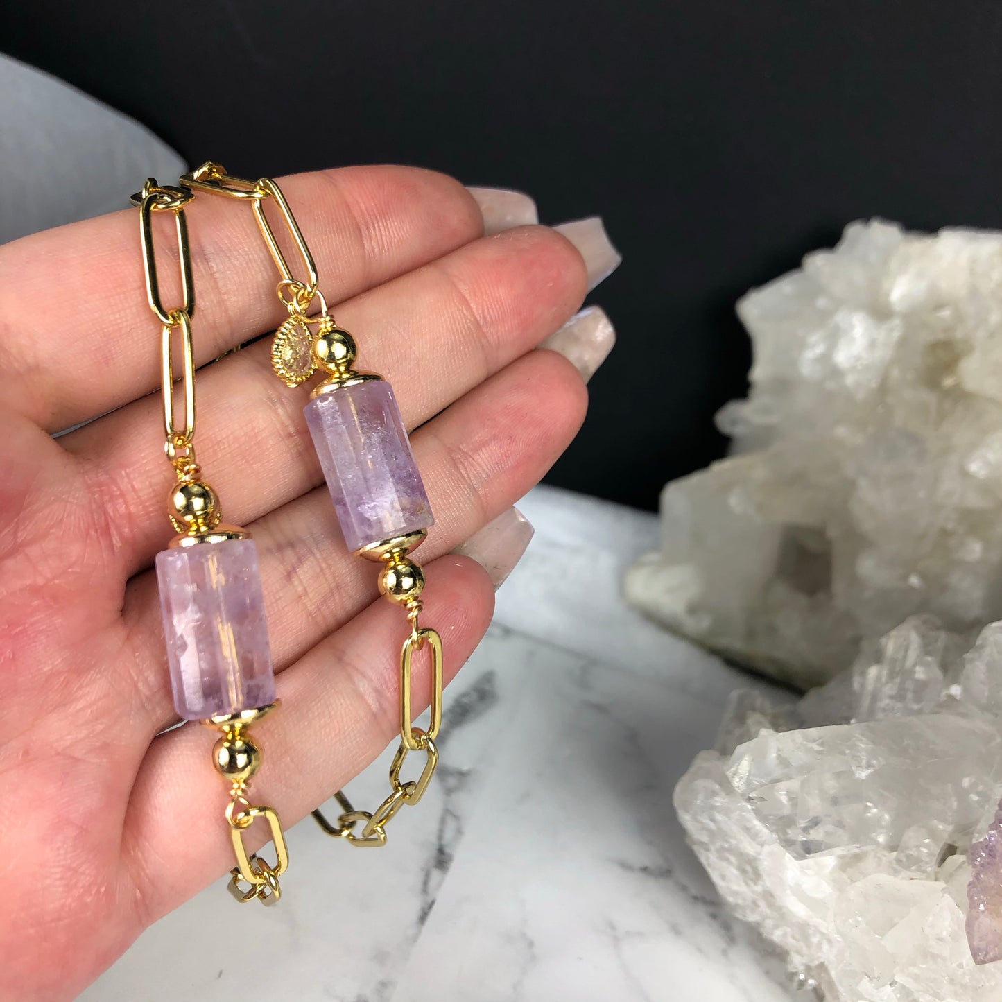 Gold Charm Amethyst Bracelet