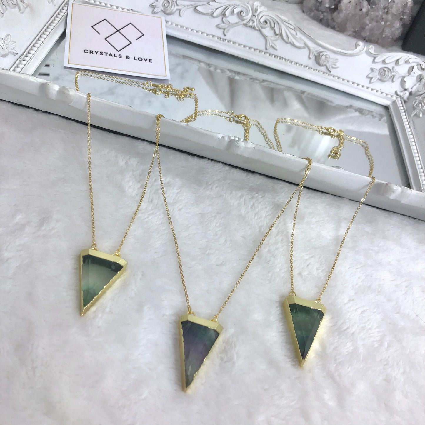 Natural Rainbow Fluorite Triangle Necklace