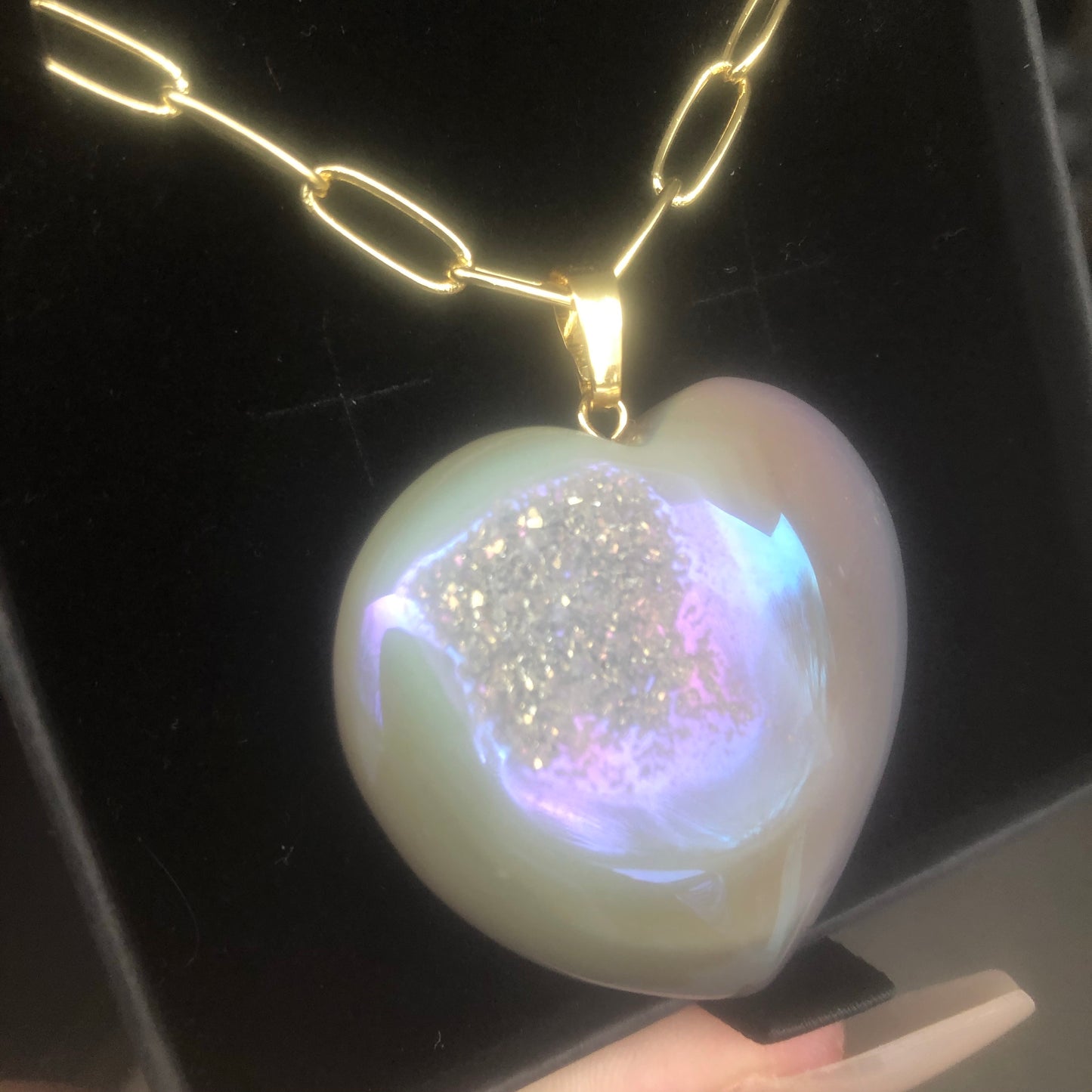 Angel Aura Agate Druzy Heart Necklace
