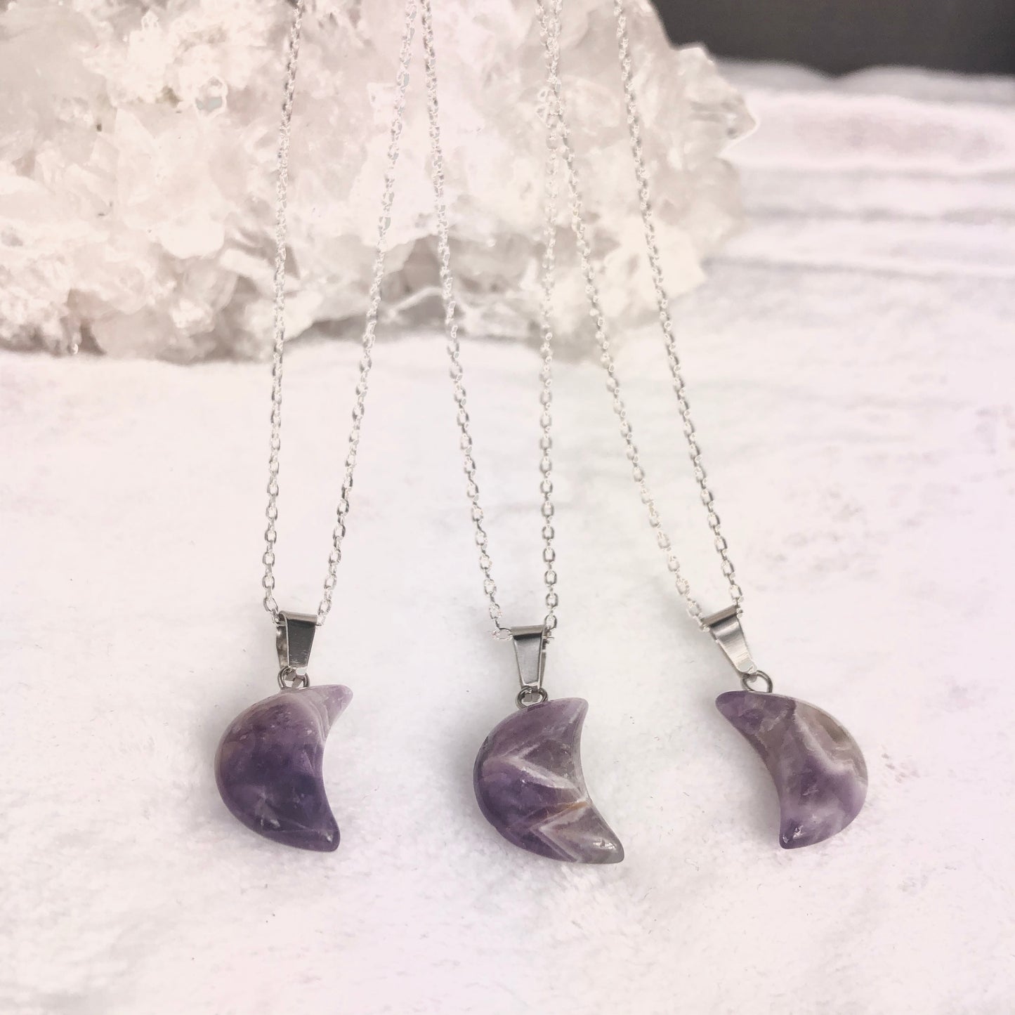 BLESSED BY THE MOON - Chevron Amethyst moon Necklace