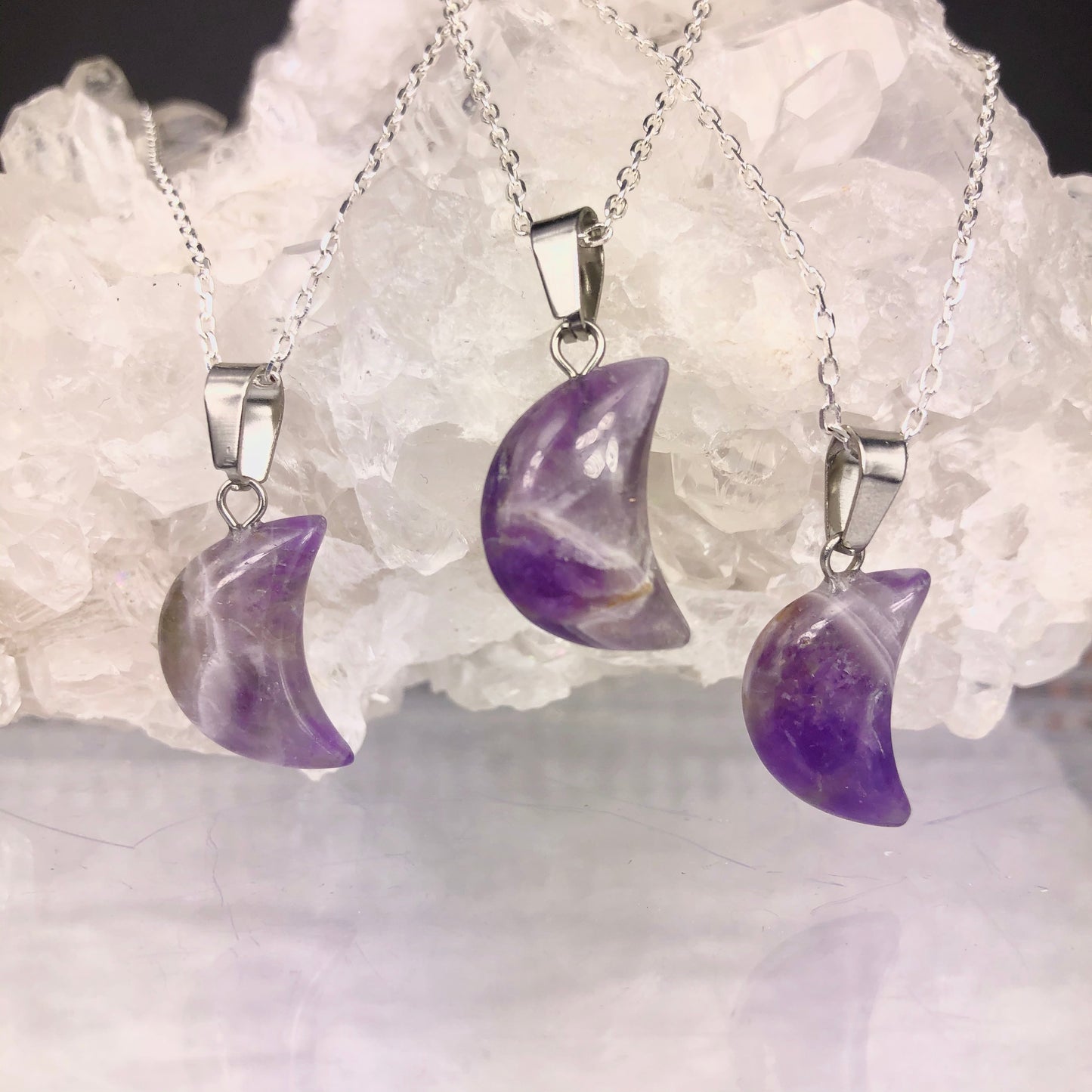BLESSED BY THE MOON - Chevron Amethyst moon Necklace