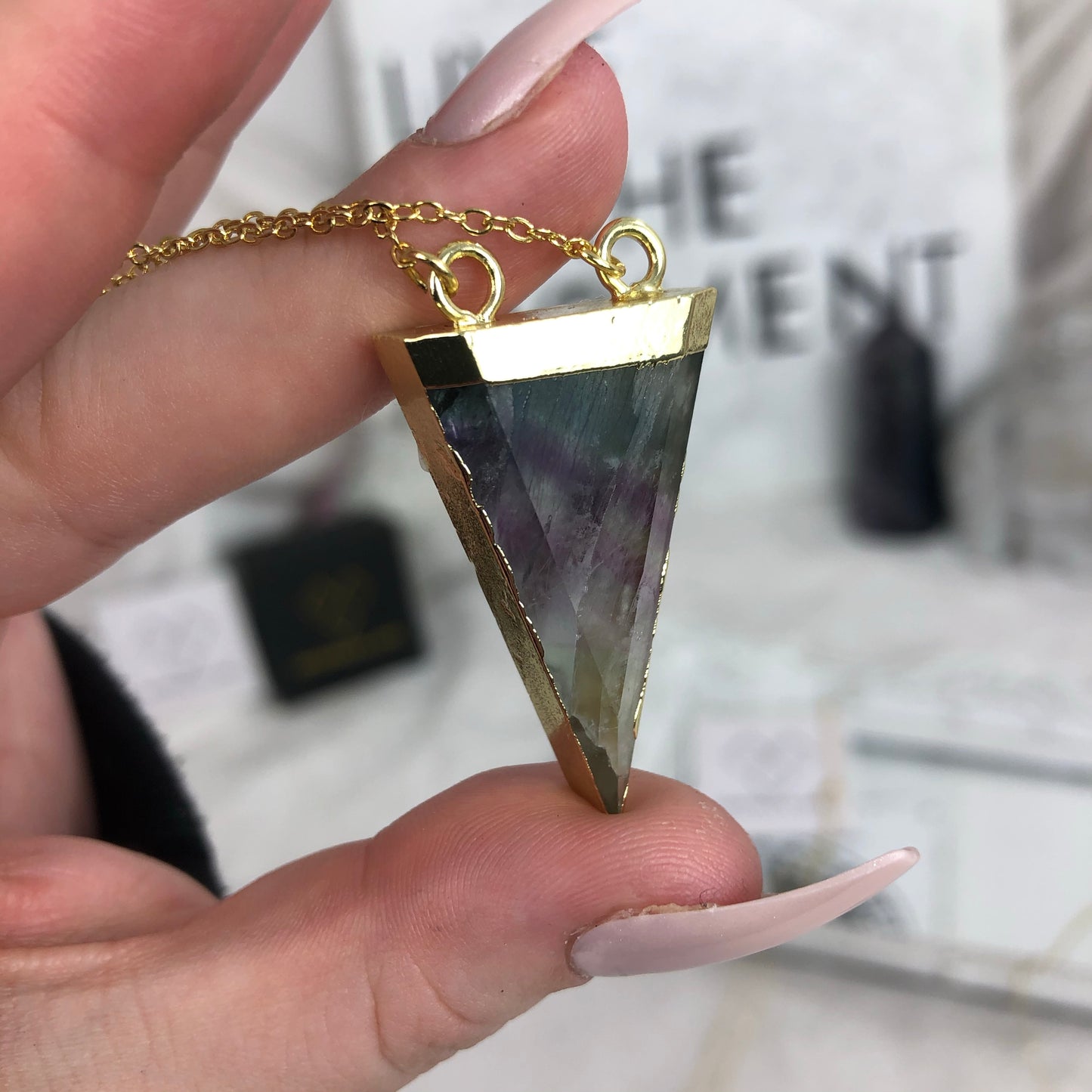 Natural Rainbow Fluorite Triangle Necklace