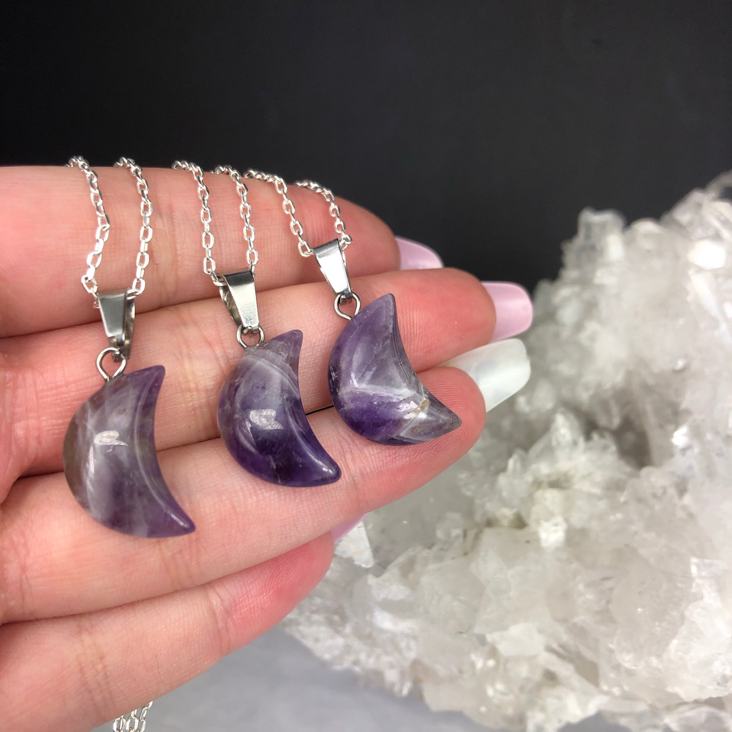 BLESSED BY THE MOON - Chevron Amethyst moon Necklace