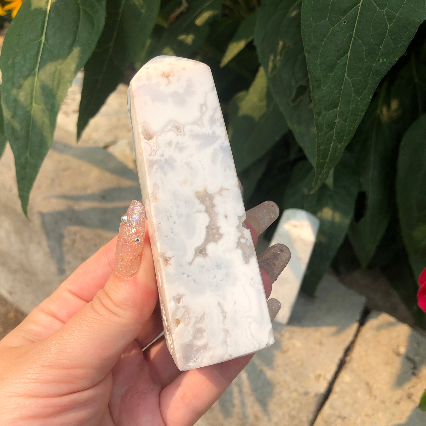 ONE High Grade Snow Agate Tower with Druzy