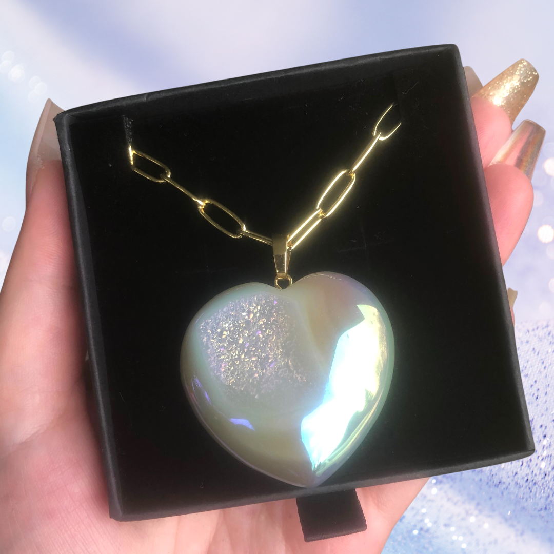 Angel Aura Agate Druzy Heart Necklace
