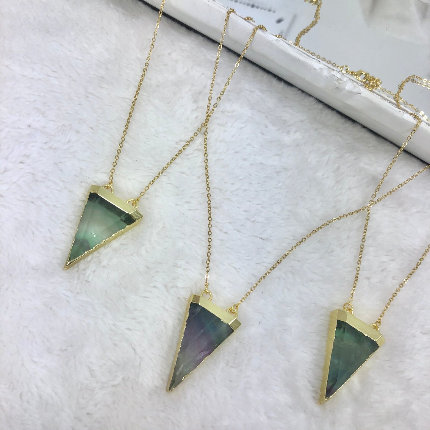 Natural Rainbow Fluorite Triangle Necklace