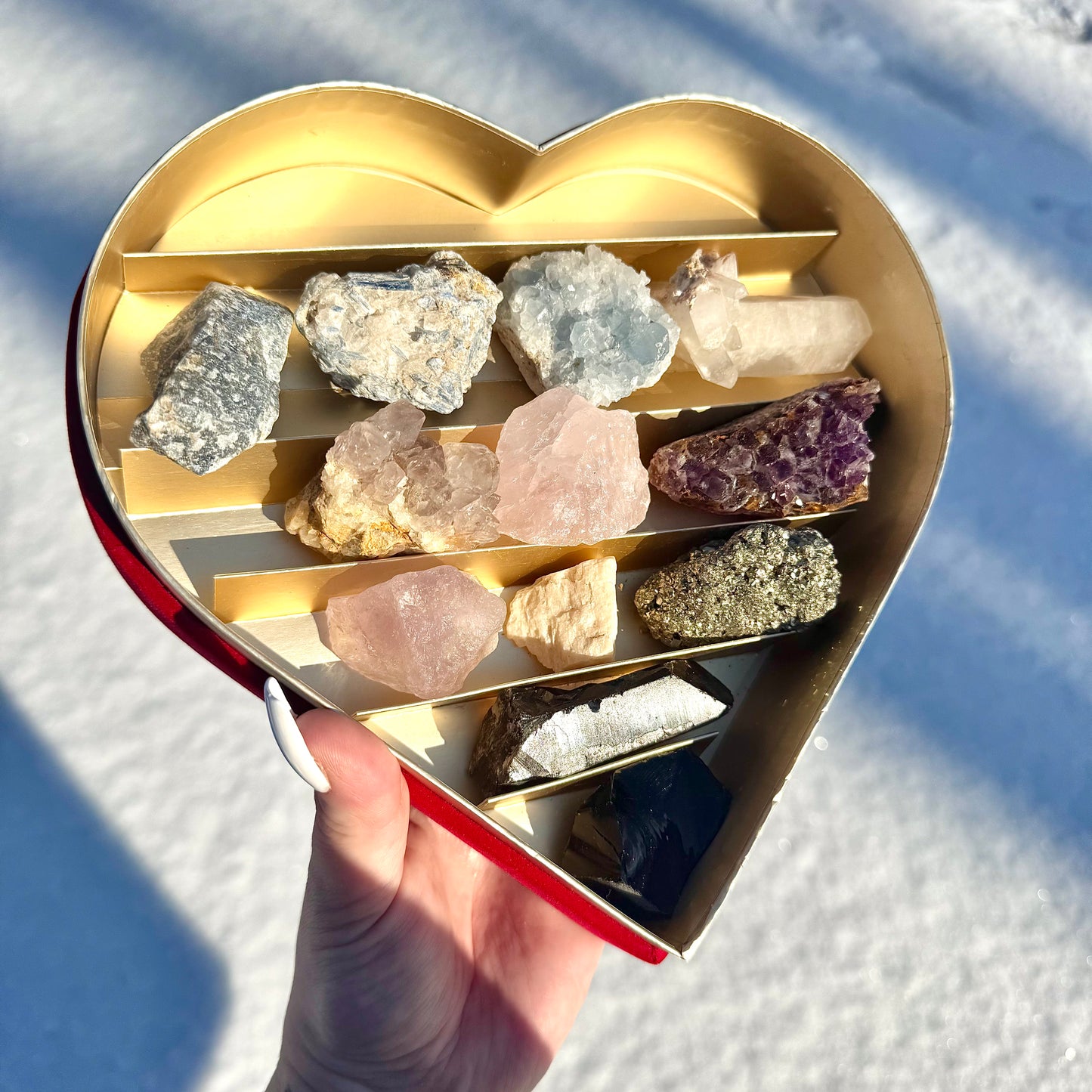 Large Velvet Heart Valentine Crystal Box Gift Set