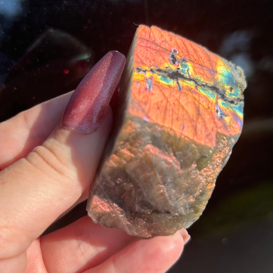 Rare Pink Orange High Flash Labradorite Chunk