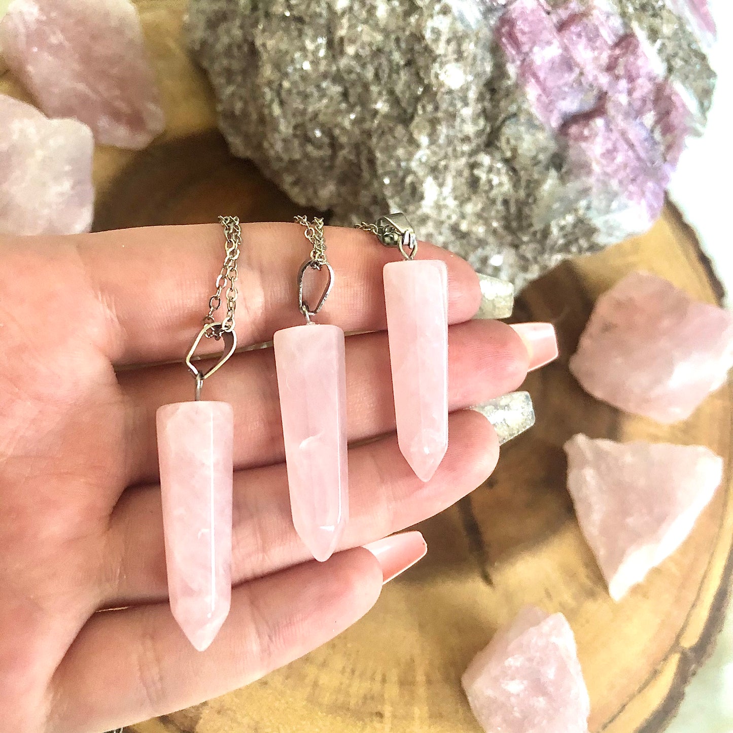 Genuine Rose Quartz Point Necklace