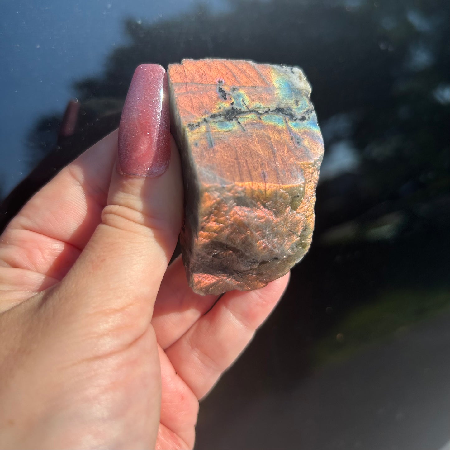 Rare Pink Orange High Flash Labradorite Chunk