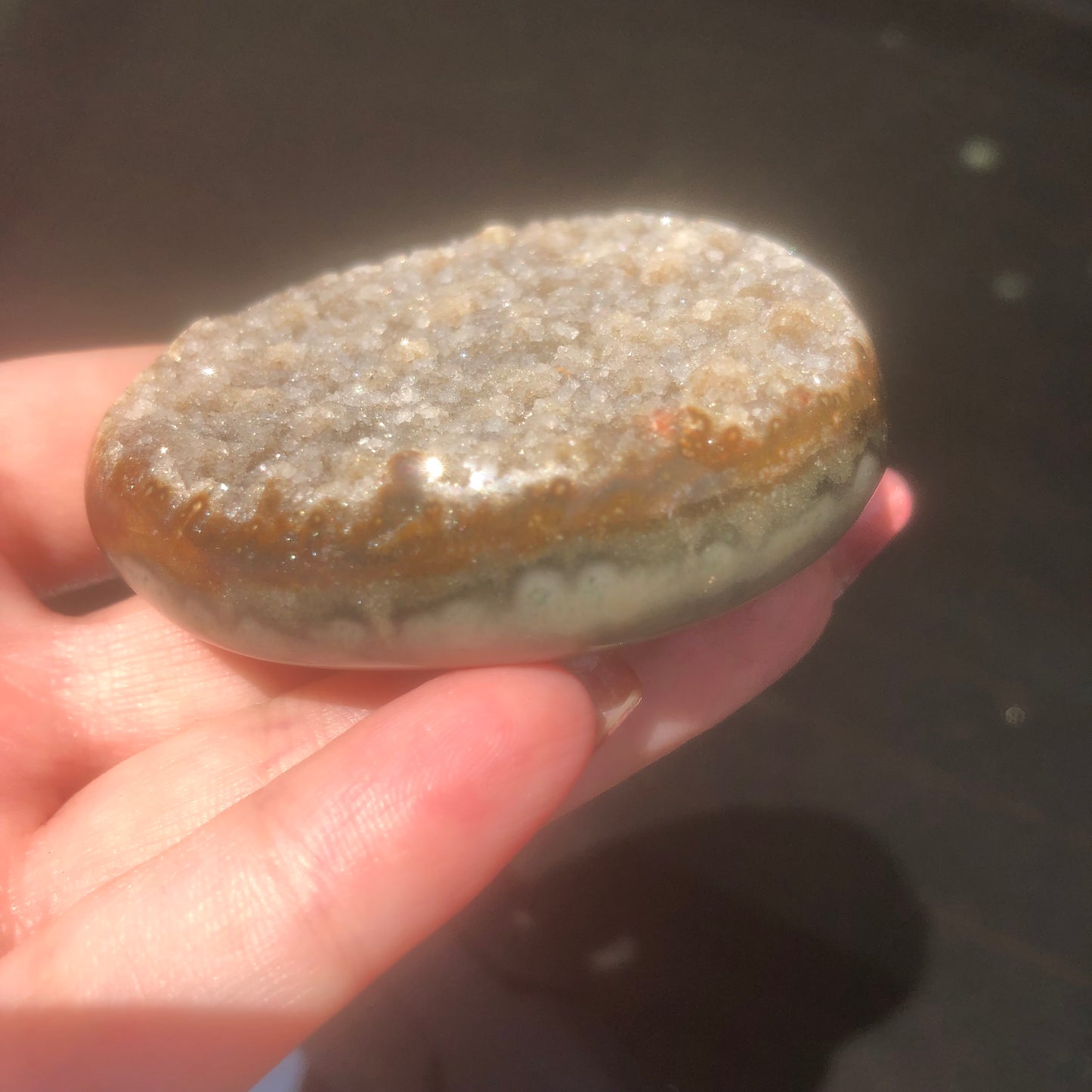 Rare Brown Rainbow Uruguay Amethyst Palmstone