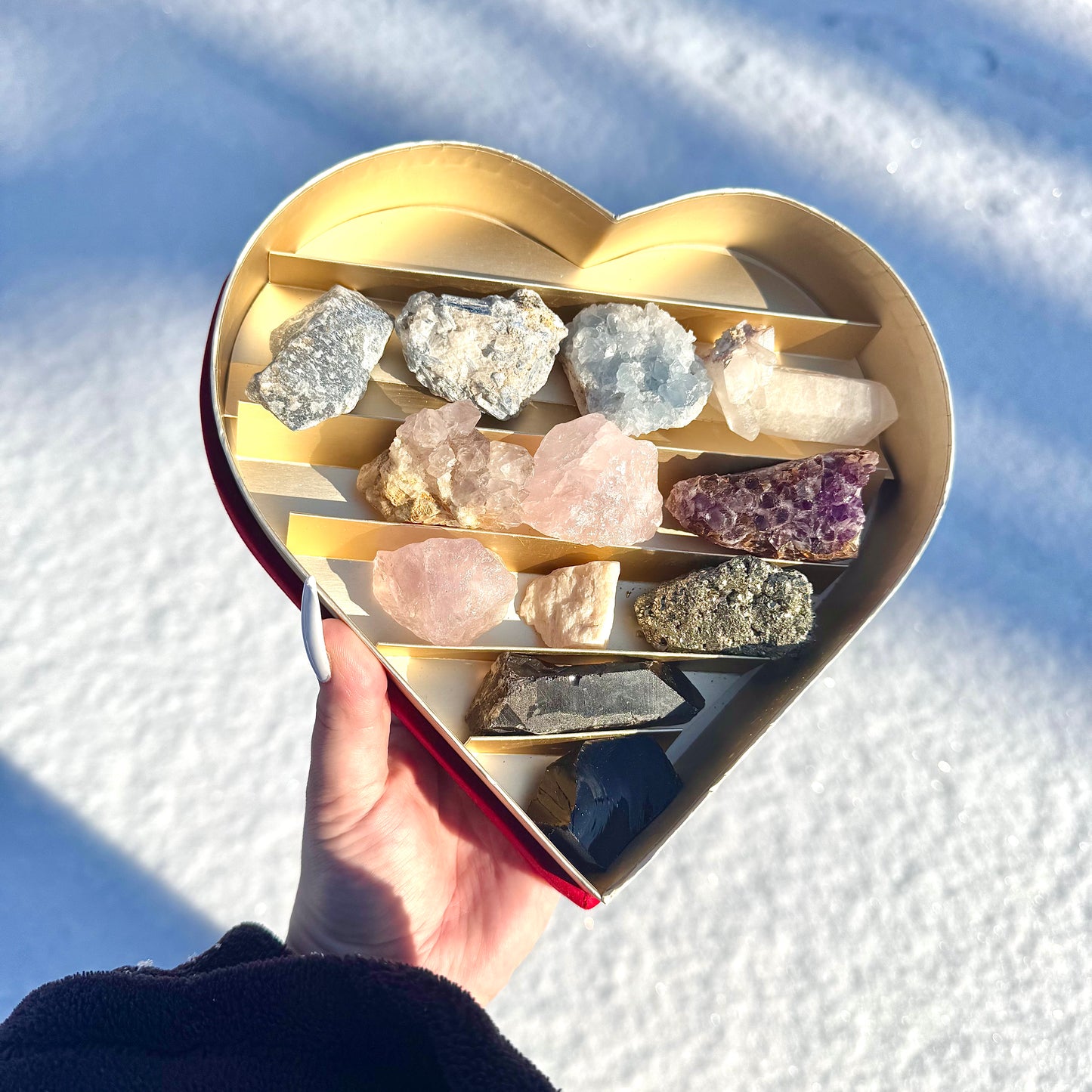 Large Velvet Heart Valentine Crystal Box Gift Set