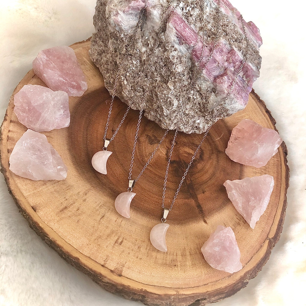 Blessed by the Moon - Rose Quartz Moon Necklace