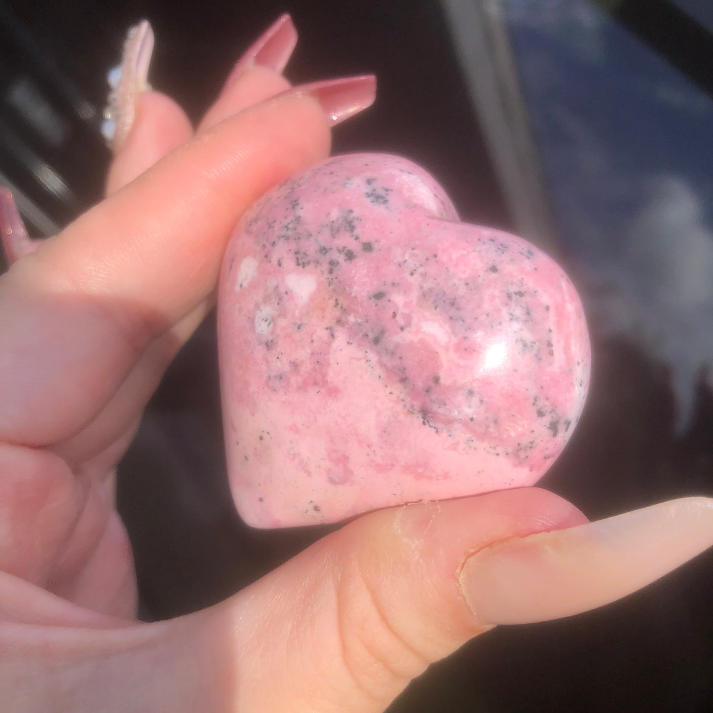 High Grade Pink Rhodonite Heart from Peru