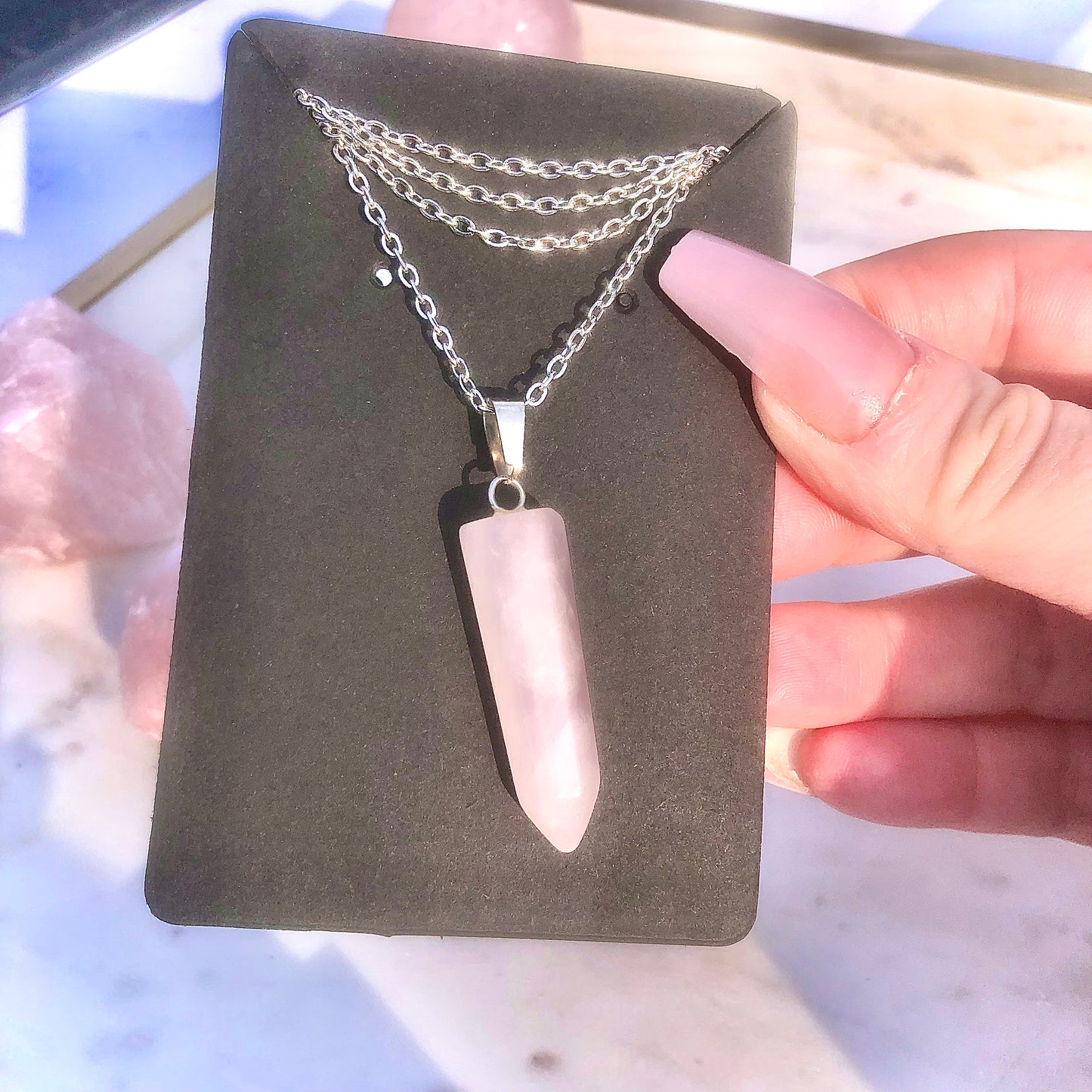 Genuine Rose Quartz Point Necklace