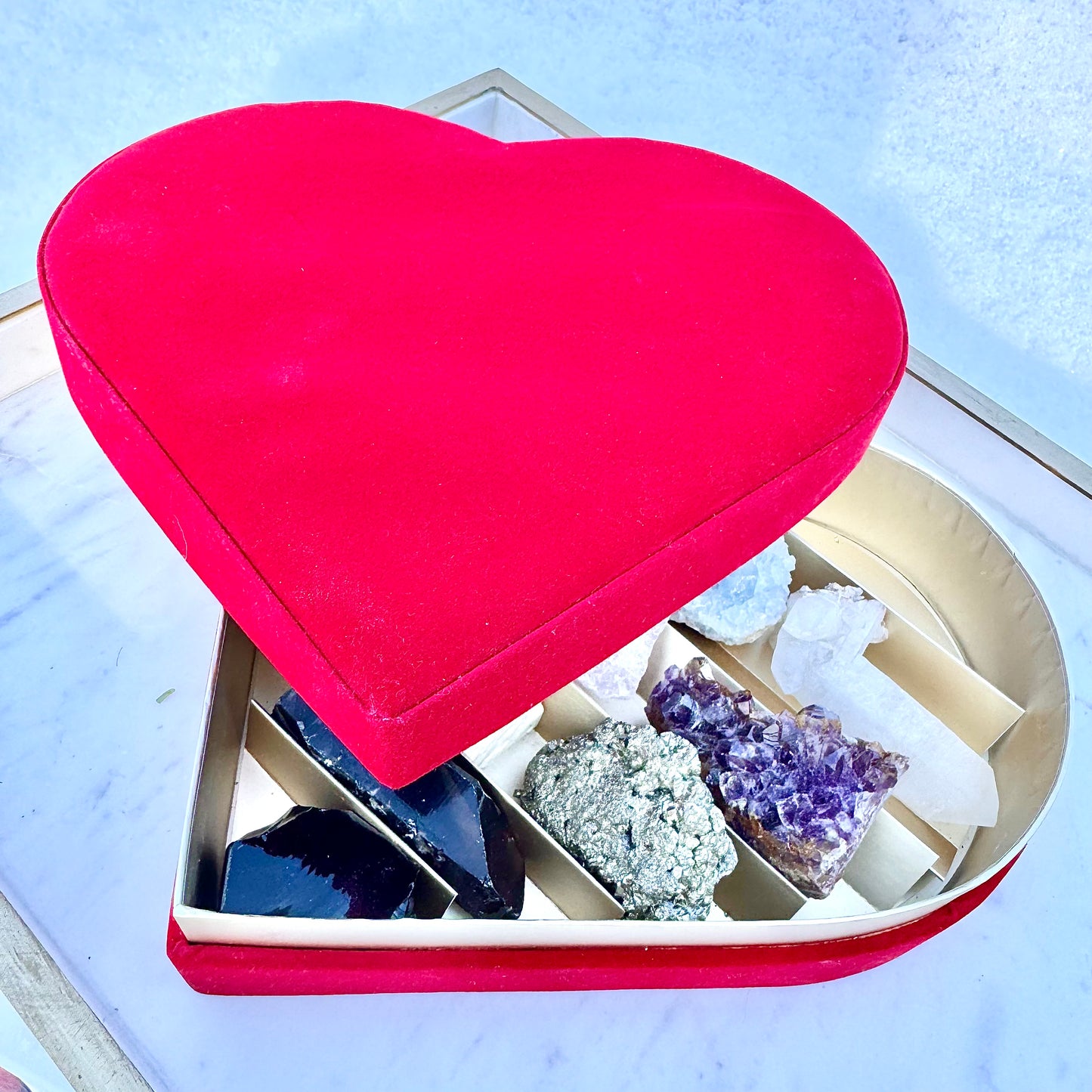 Large Velvet Heart Valentine Crystal Box Gift Set