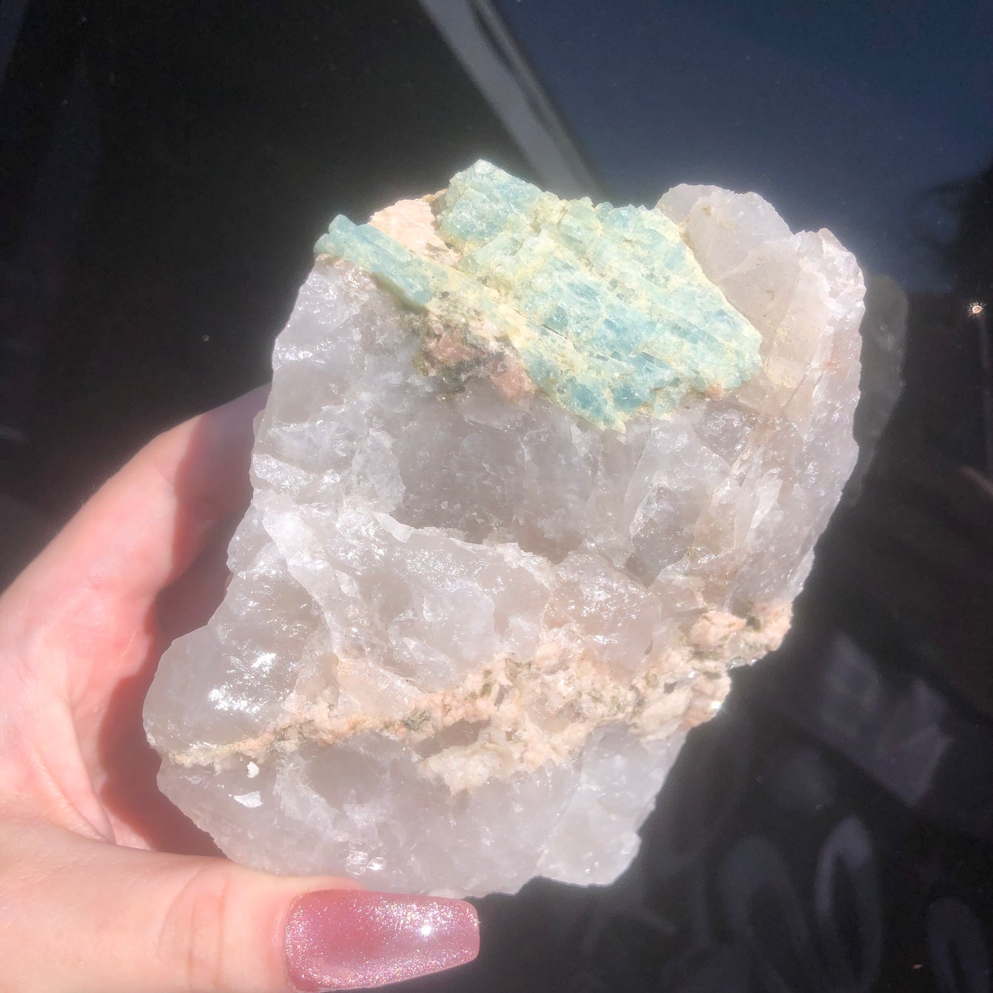 Large Genuine Aquamarine in Quartz Matrix from Brazil