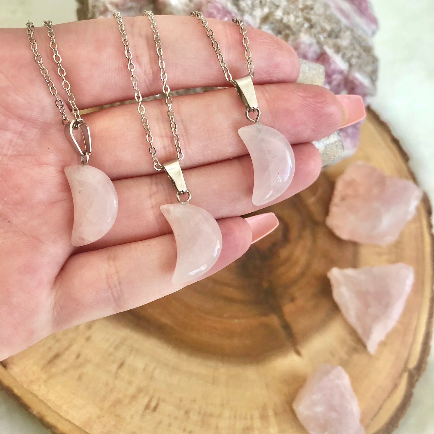 Blessed by the Moon - Rose Quartz Moon Necklace