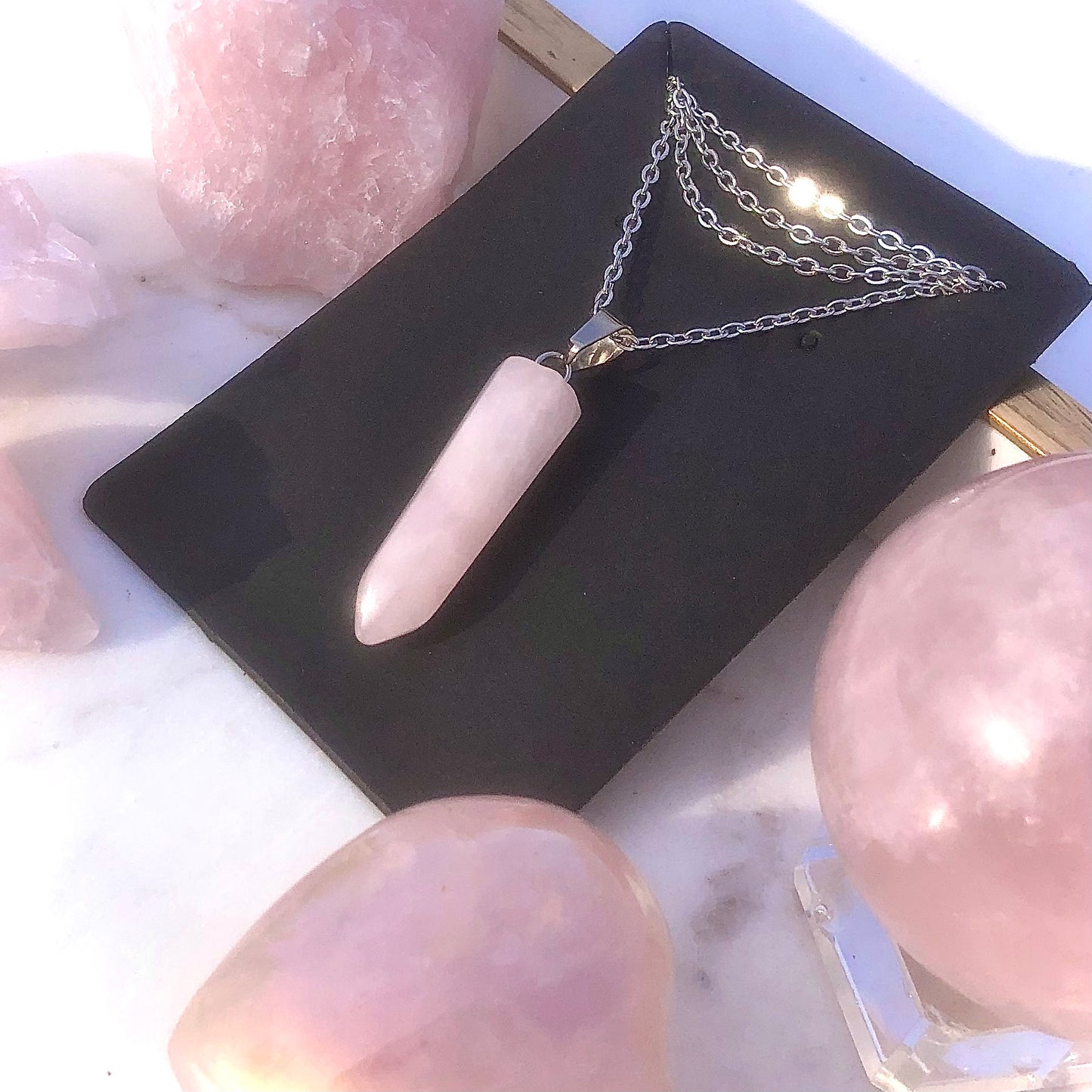 Genuine Rose Quartz Point Necklace