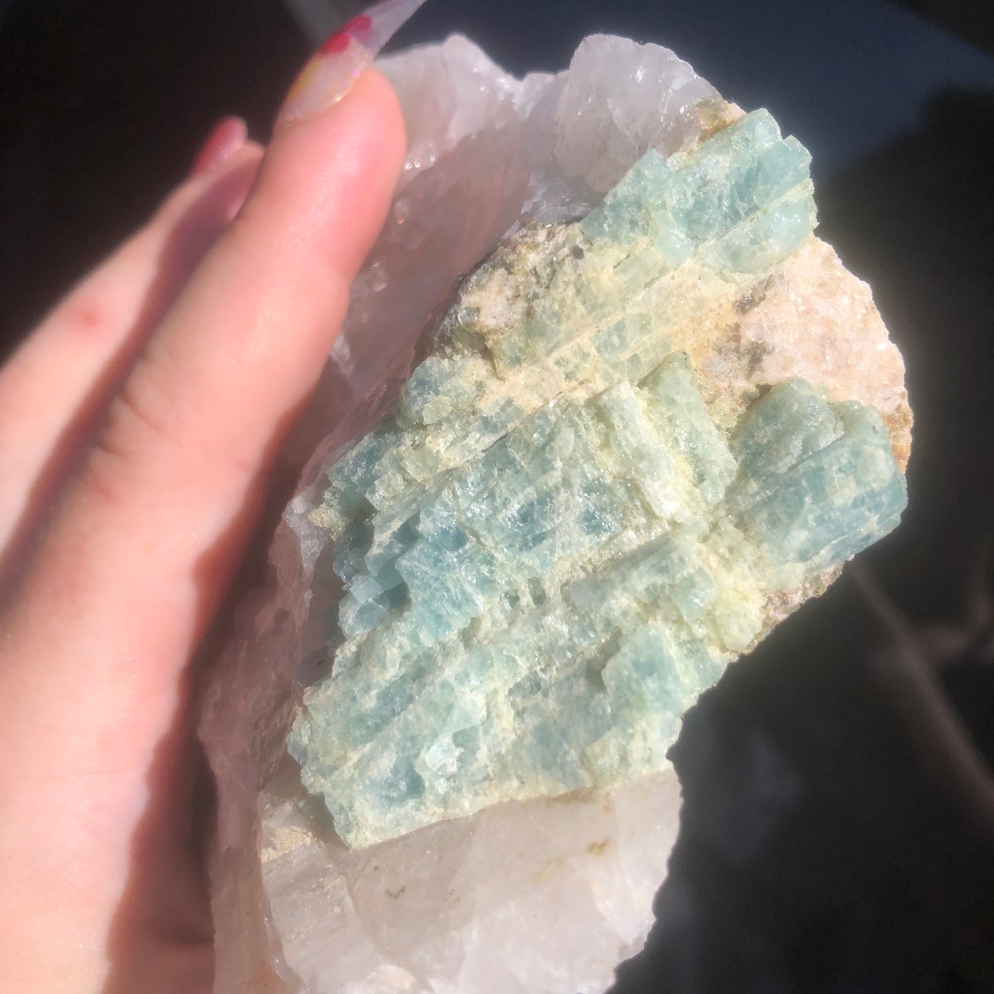 Large Genuine Aquamarine in Quartz Matrix from Brazil