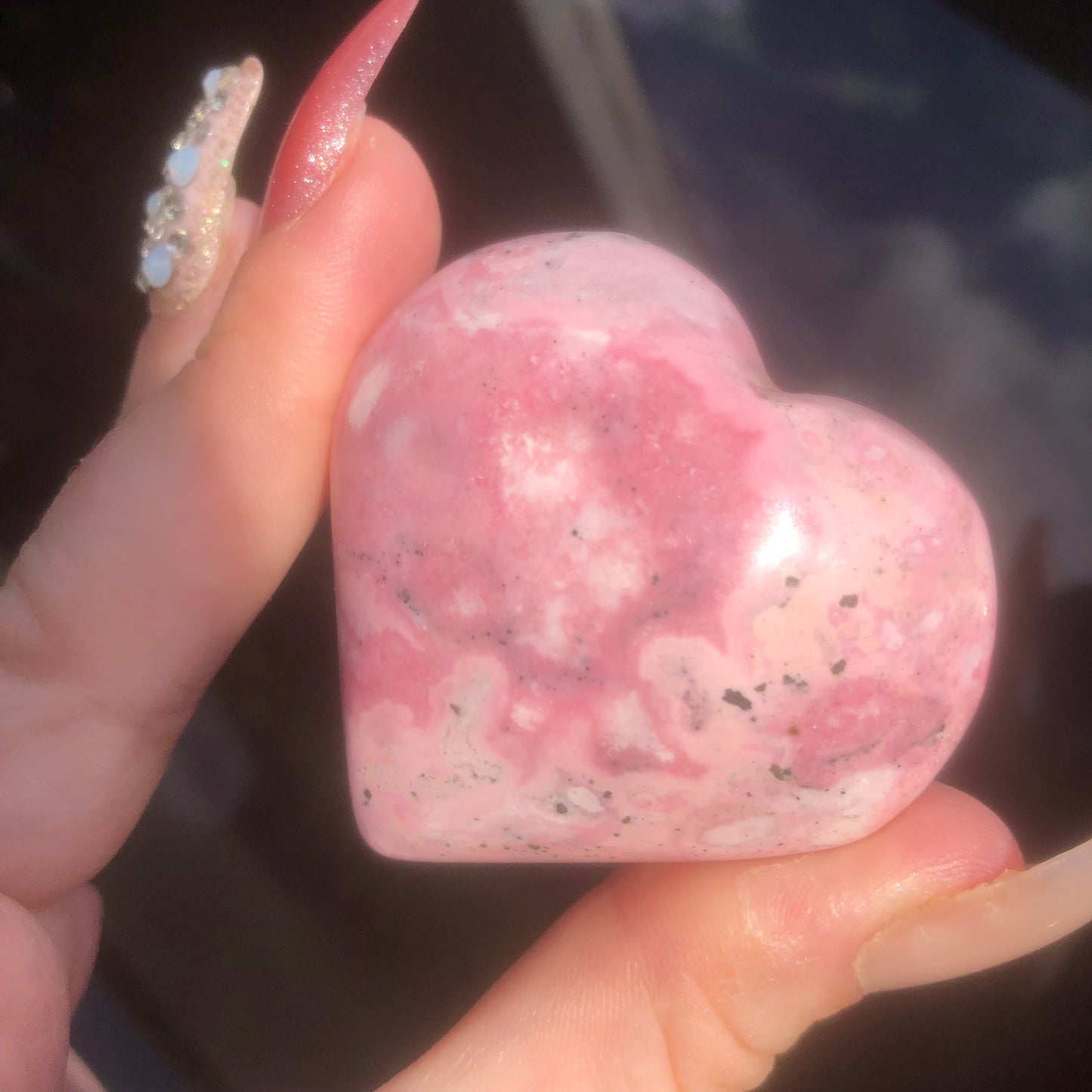 High Grade Pink Rhodonite Heart from Peru